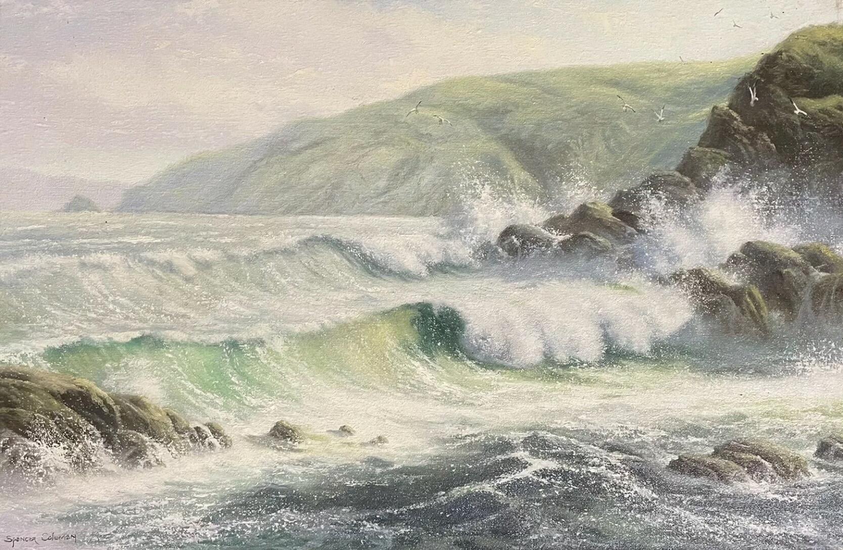 Artist/ School: Martin Spencer Coleman (British b.1952), signed

Title: Crashing Waves

Medium: oil painting on canvas, unframed

Size: painting: 16 x 24 inches

Provenance: private collection, England. 

Condition: The painting is in very good and
