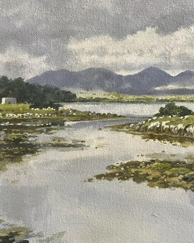 Unknown Signed Irish Oil Painting Boggy Irish Lough Landscape