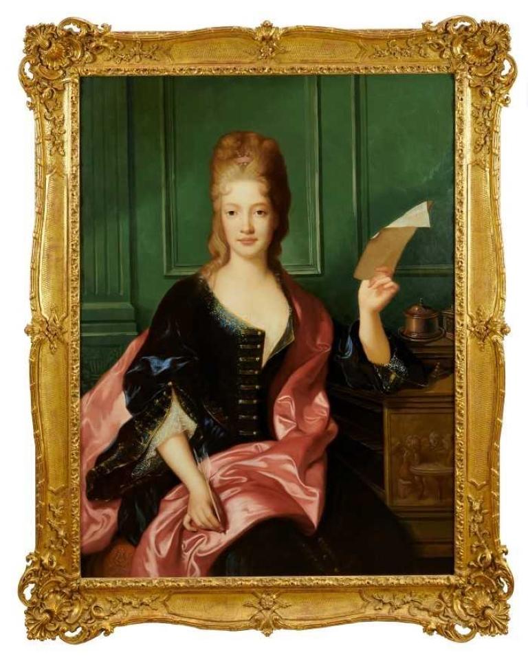 Andre de Moller Portrait Painting - Fine Large Scale Oil Portrait of the Princess of Conti Elaborate Gilt Frame