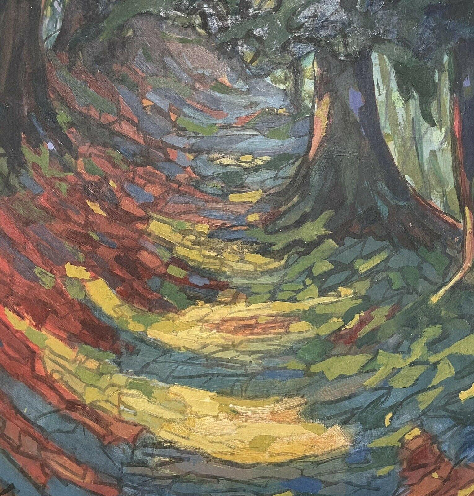 1960's French Fauvist Oil Painting - Avenue of Woodland Trees Dappled Light Path