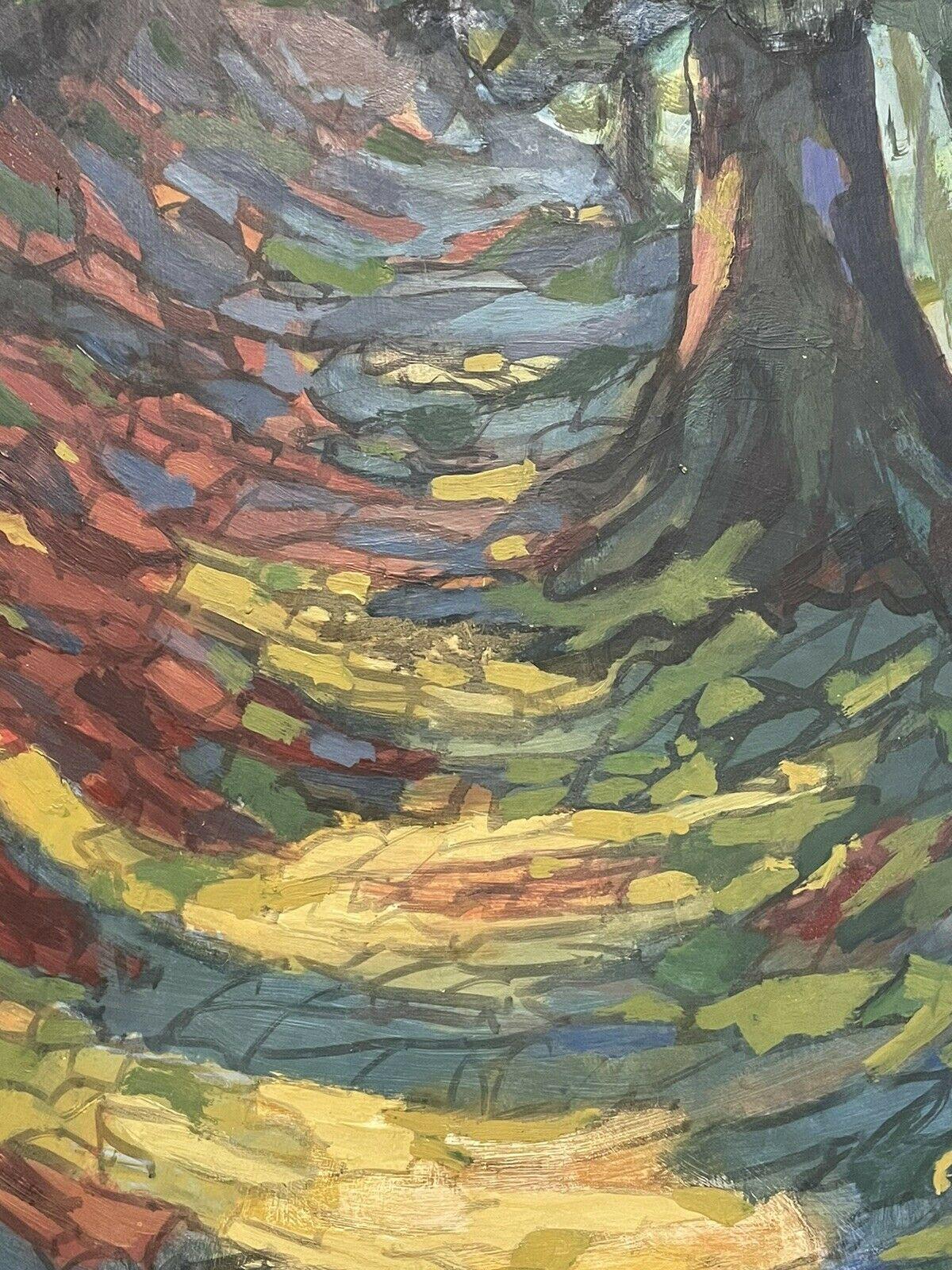 Französisches Fauvist-Ölgemälde aus den 1960er Jahren – Avenue of Woodland Trees Dappled Light Path (Fauvismus), Painting, von French Fauvist