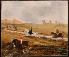 19th Century English School Oil Painting - Hunting Scene Lady Side Saddle Horses