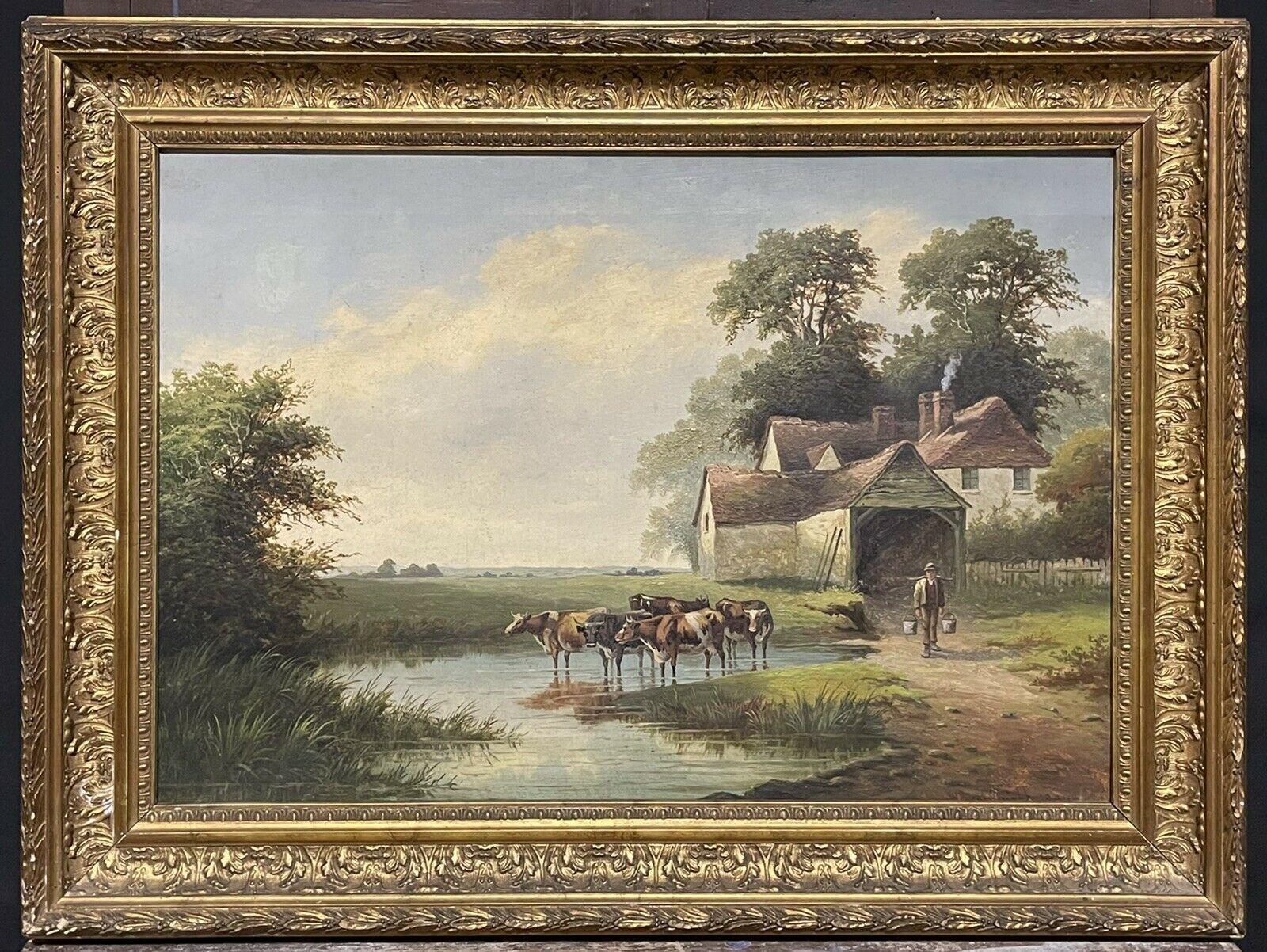 William P.Cartwright Animal Painting - WILLIAM P. CARTWRIGHT (1855-1915) SIGNED OIL - CATTLE WATERING RIVER THAMES