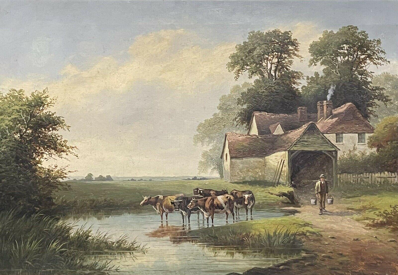 WILLIAM P. CARTWRIGHT (1855-1915) SIGNED OIL - CATTLE WATERING RIVER THAMES - Painting by William P.Cartwright