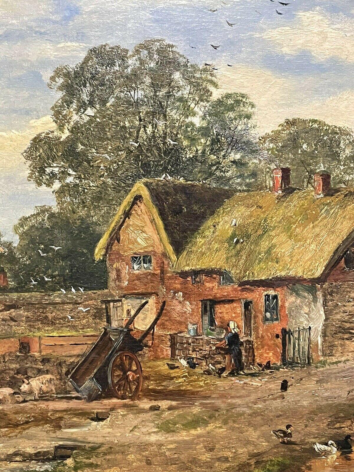 SIGNED VICTORIAN ENGLISH OIL PAINTING - FARMYARD SCENE OLD BUILDINGS -DATED 1875 - Victorian Painting by T Turner
