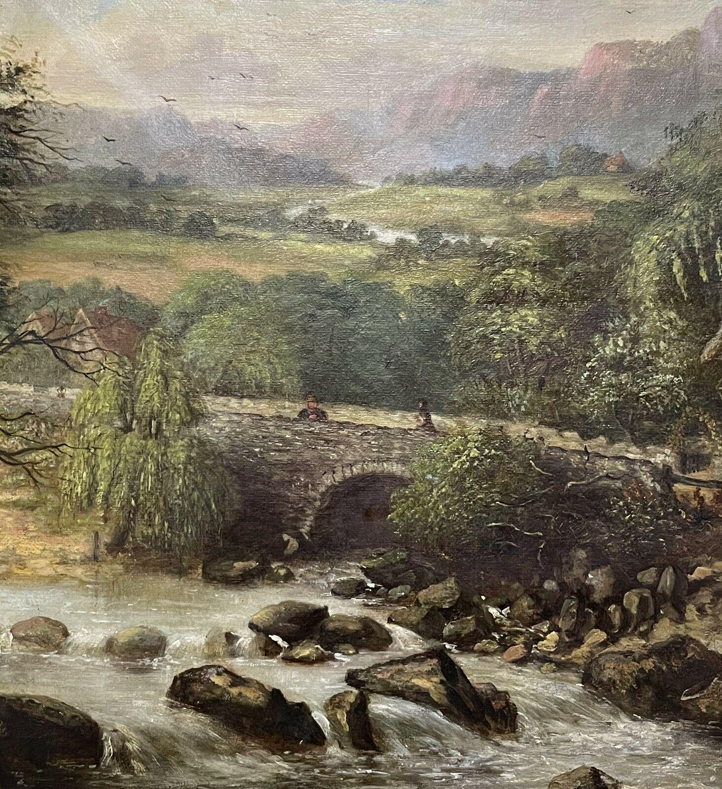 SIGNED VICTORIAN FRAMED OIL PAINTING - MOUNTAINOUS RIVER LANDSCAPE WITH FIGURES 2