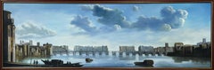 ENORMOUS SIGNED OIL PAINTING - HISTORICAL RIVER THAMES LONDON SKYLINE PANORAMIC