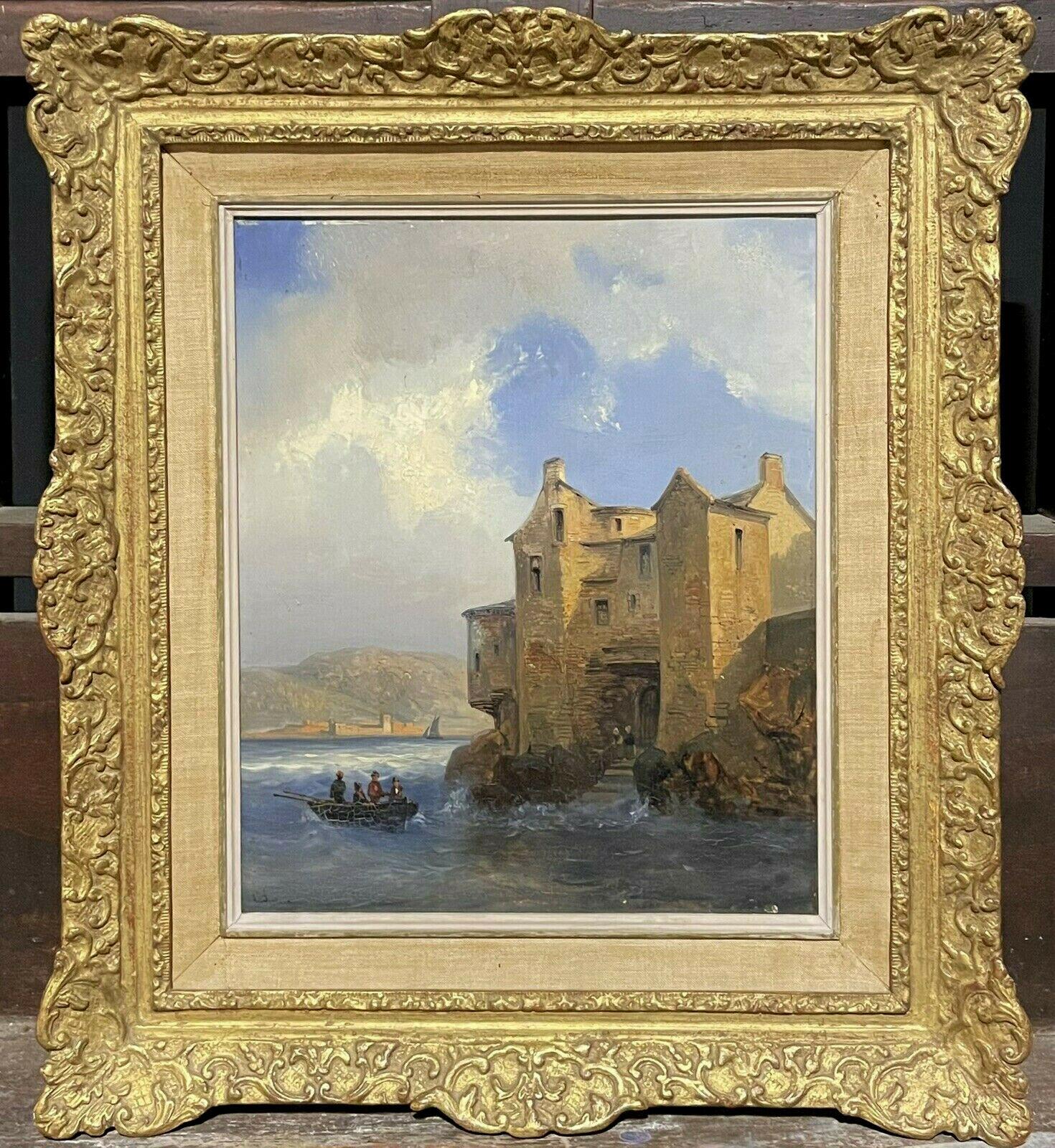 Unknown Figurative Painting - FINE 19TH CENTURY SIGNED OIL - SAILING OFF DIEPPE HARBOUR CHOPPY SEAS - FRAMED