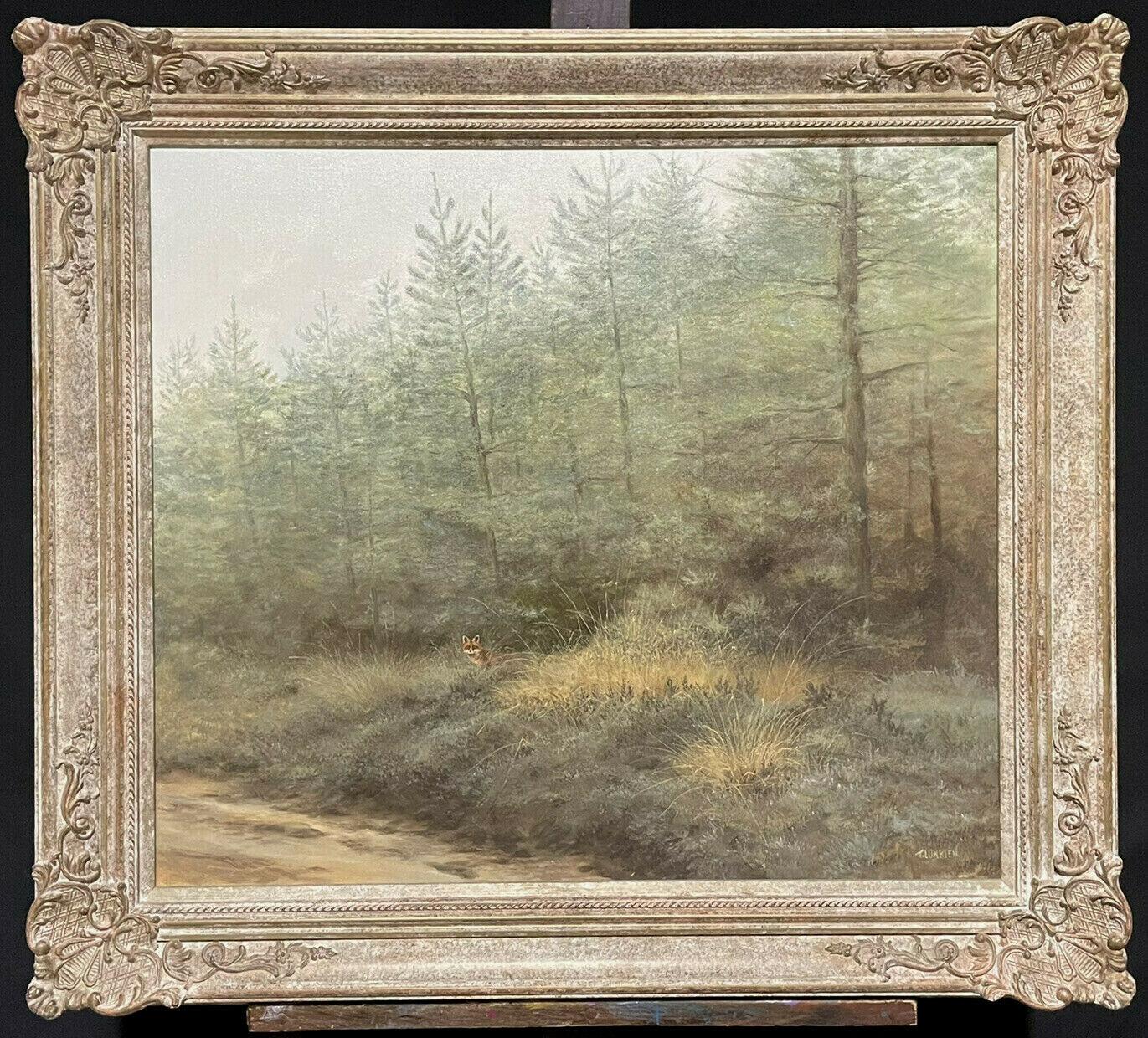 Tammo Lukkien  Animal Painting - VERY LARGE DUTCH IMPRESSIONIST OIL - FOX HIDING IN WOODLAND COUNTRYSIDE FIELD
