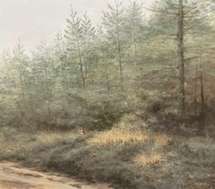 VERY LARGE DUTCH IMPRESSIONIST OIL - FOX HIDING IN WOODLAND COUNTRYSIDE FIELD