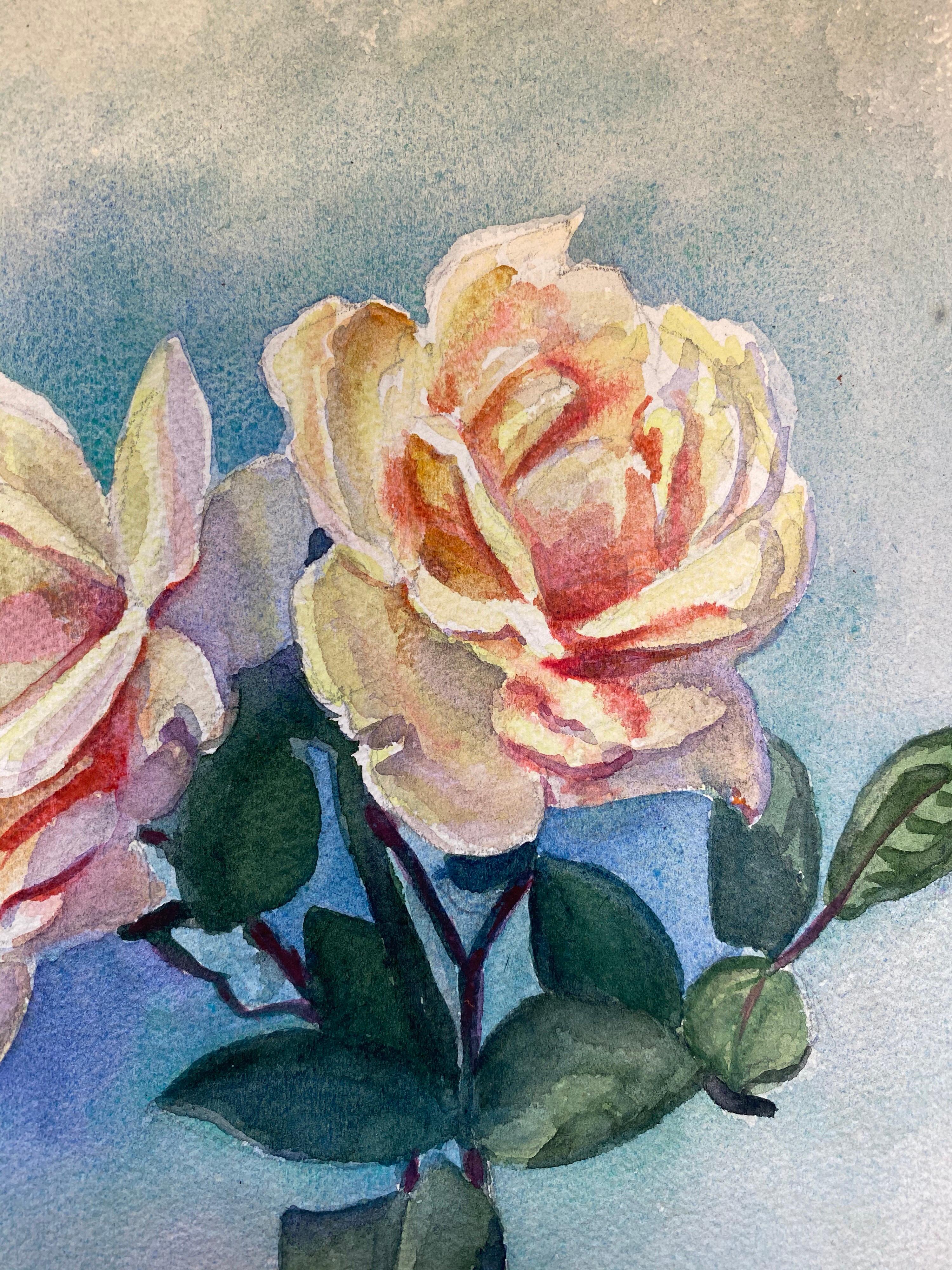 Acuarela de flores impresionista francesa de principios de 1900 firmada por Marie Carreau - Painting de Marie-Amelie Chautard-Carreau