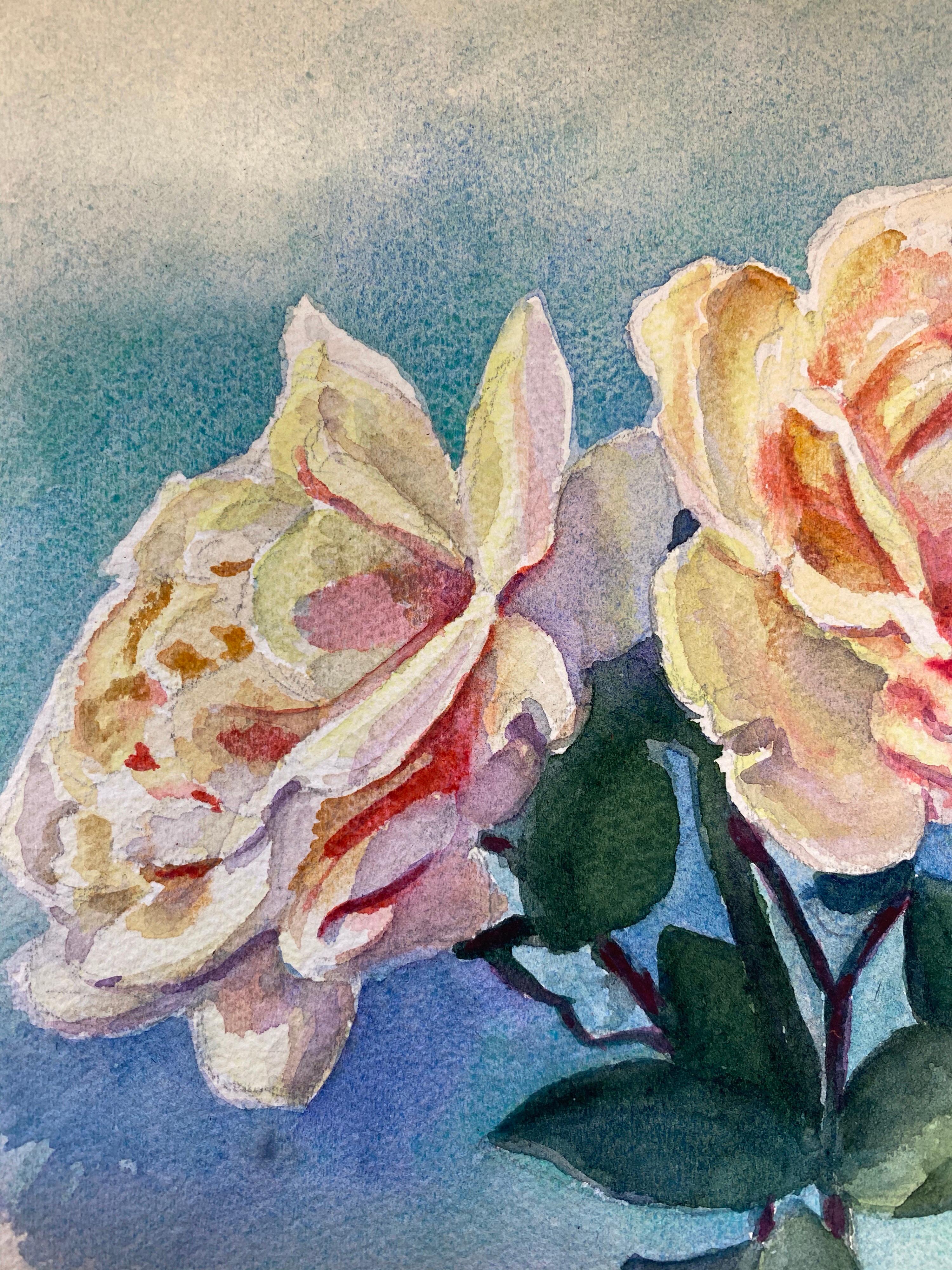 Acuarela de flores impresionista francesa de principios de 1900 firmada por Marie Carreau - Painting Impresionista de Marie-Amelie Chautard-Carreau