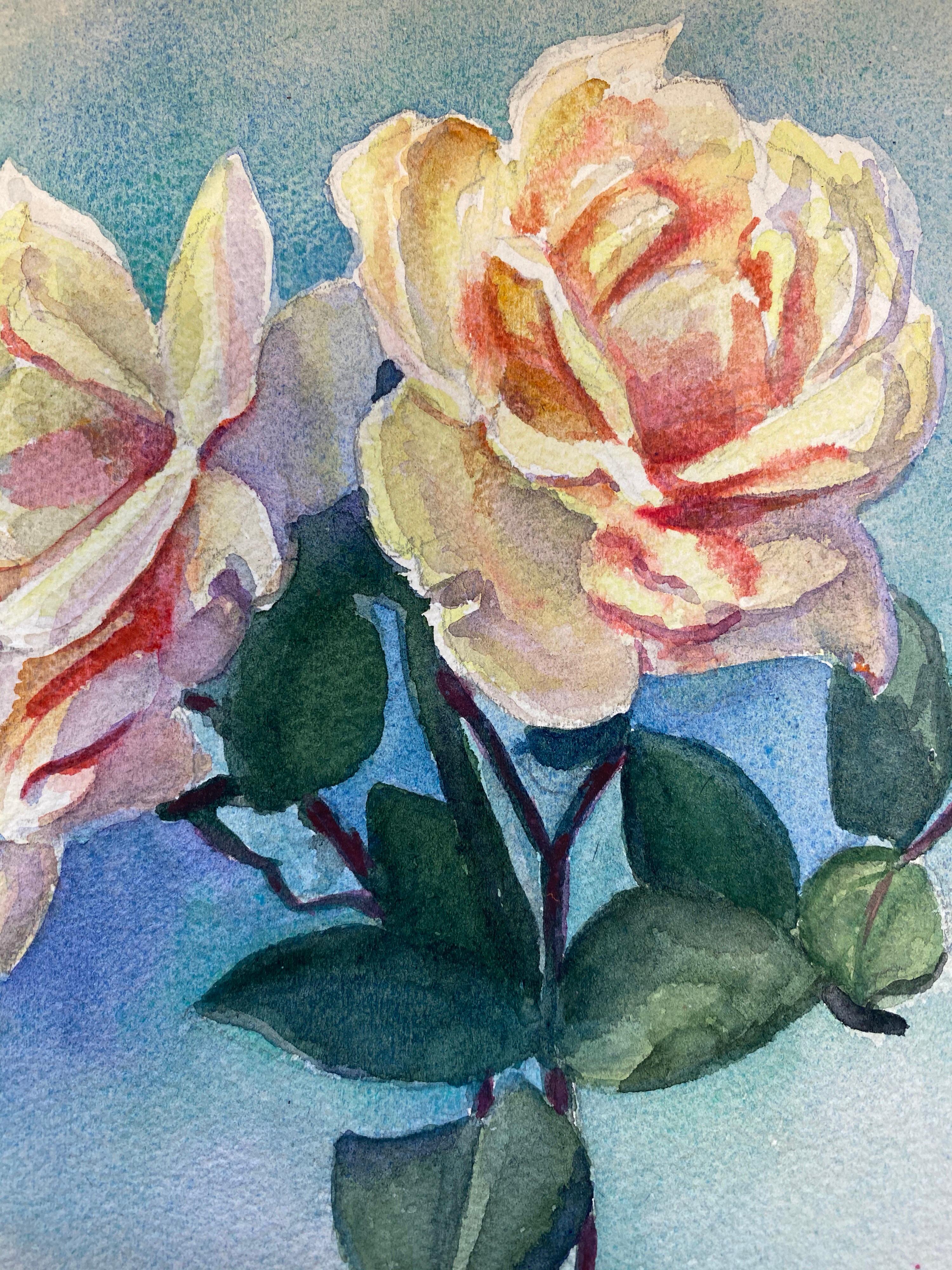 Acuarela de flores impresionista francesa de principios de 1900 firmada por Marie Carreau en venta 1