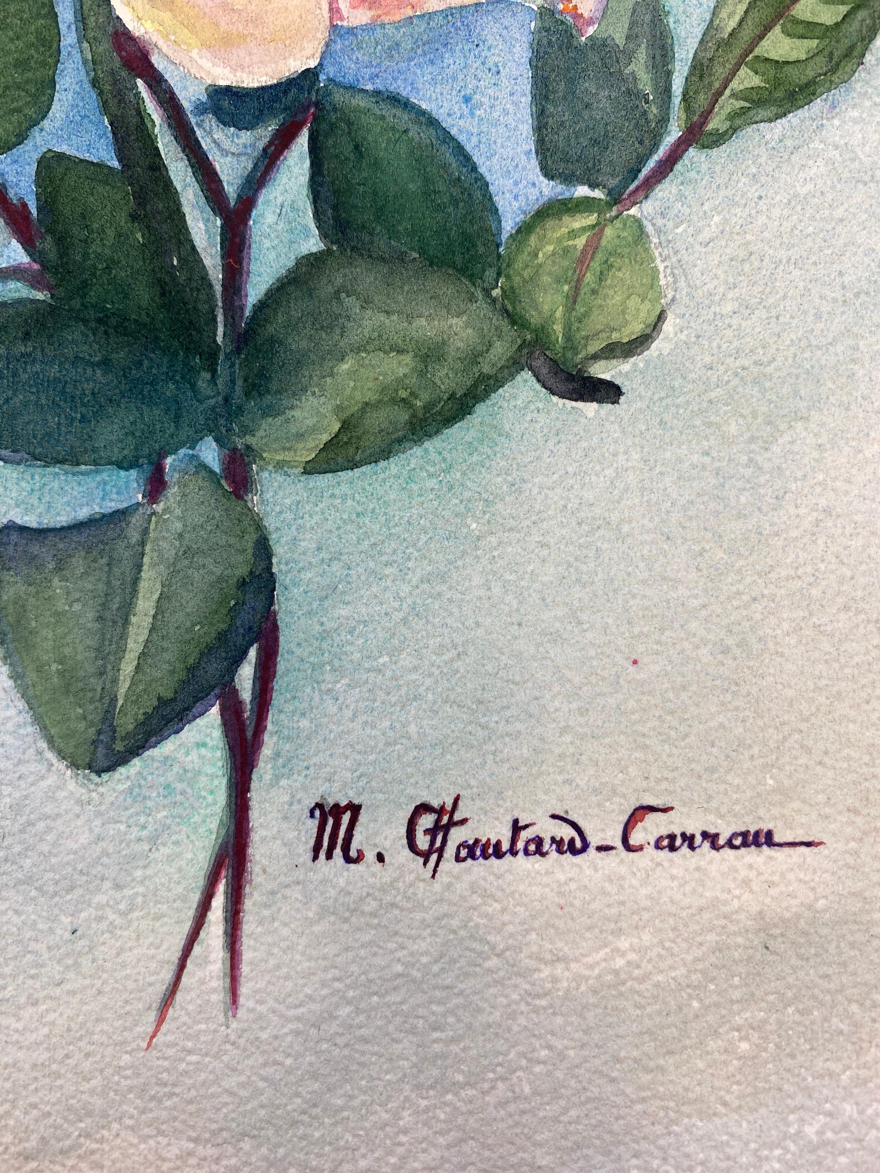 Acuarela de flores impresionista francesa de principios de 1900 firmada por Marie Carreau en venta 2