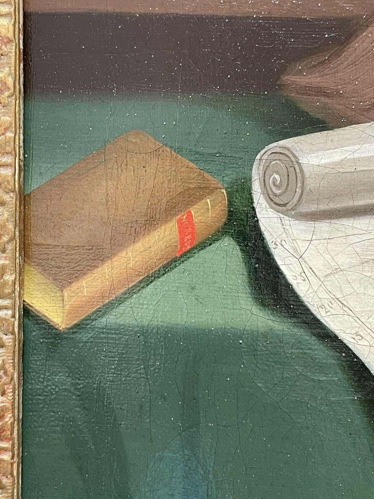 ESCUELA ANGLOAMERICANA C. 1820  RETRATO DE COMERCIANTE EN BARCO CON GLOBO TERRÁQUEO Y MAPA en venta 4