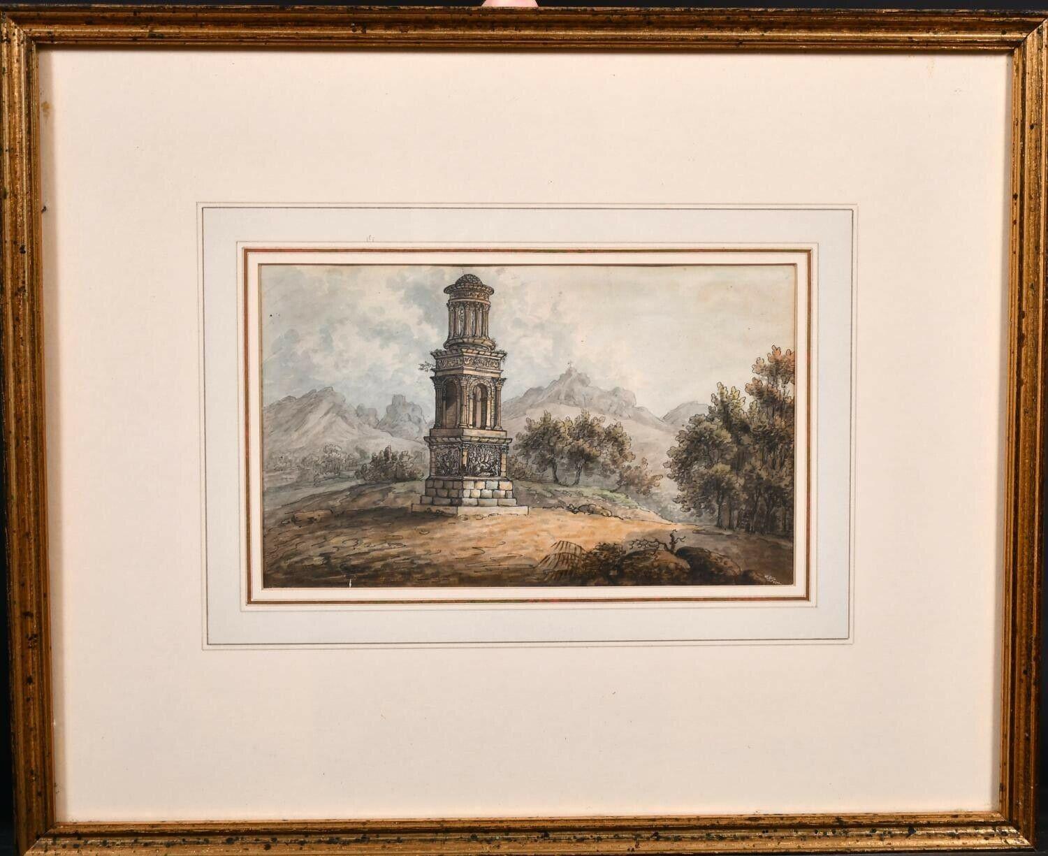 Tournoi GRAND Tournoi FRANÇAIS du 18e Siècle - WATERCOLOUR DE SONUMENT romain REMY PROVENCE (provenance rémy) - Painting de French Artist