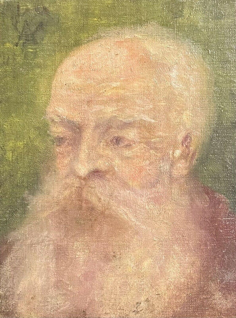 19th Century French Impressionist Period Oil Painting - Portrait of Bearded Man - Beige Portrait Painting by French Impressionist
