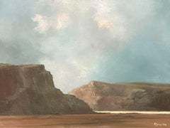 1970s BRITISH IMPRESSIONIST SIGNED OIL PAINTING - WINDSWEPT BEACH SCENE & CLIFFS