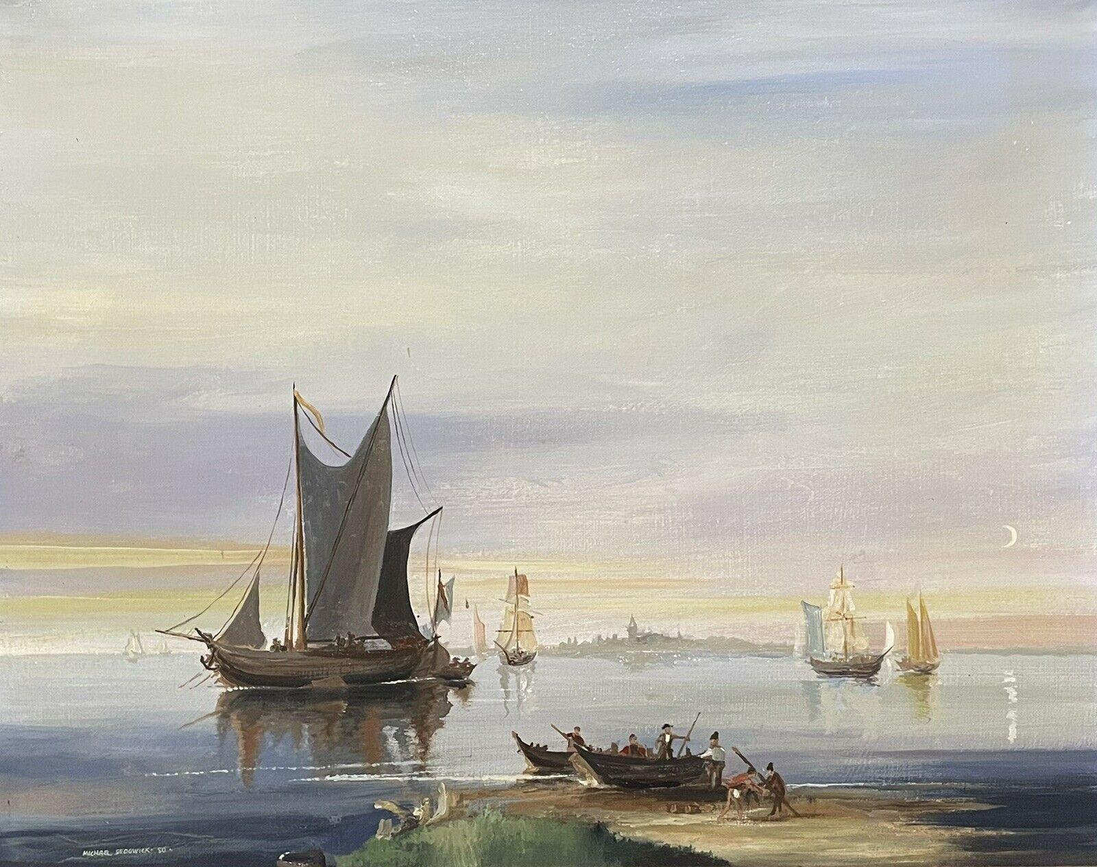 MICHAEL SEDGWICK PAINTING ORIGINAL SIGNÉ - SHIPPING IN CALM COASTAL WATERS - Painting de Michael Sedgwick
