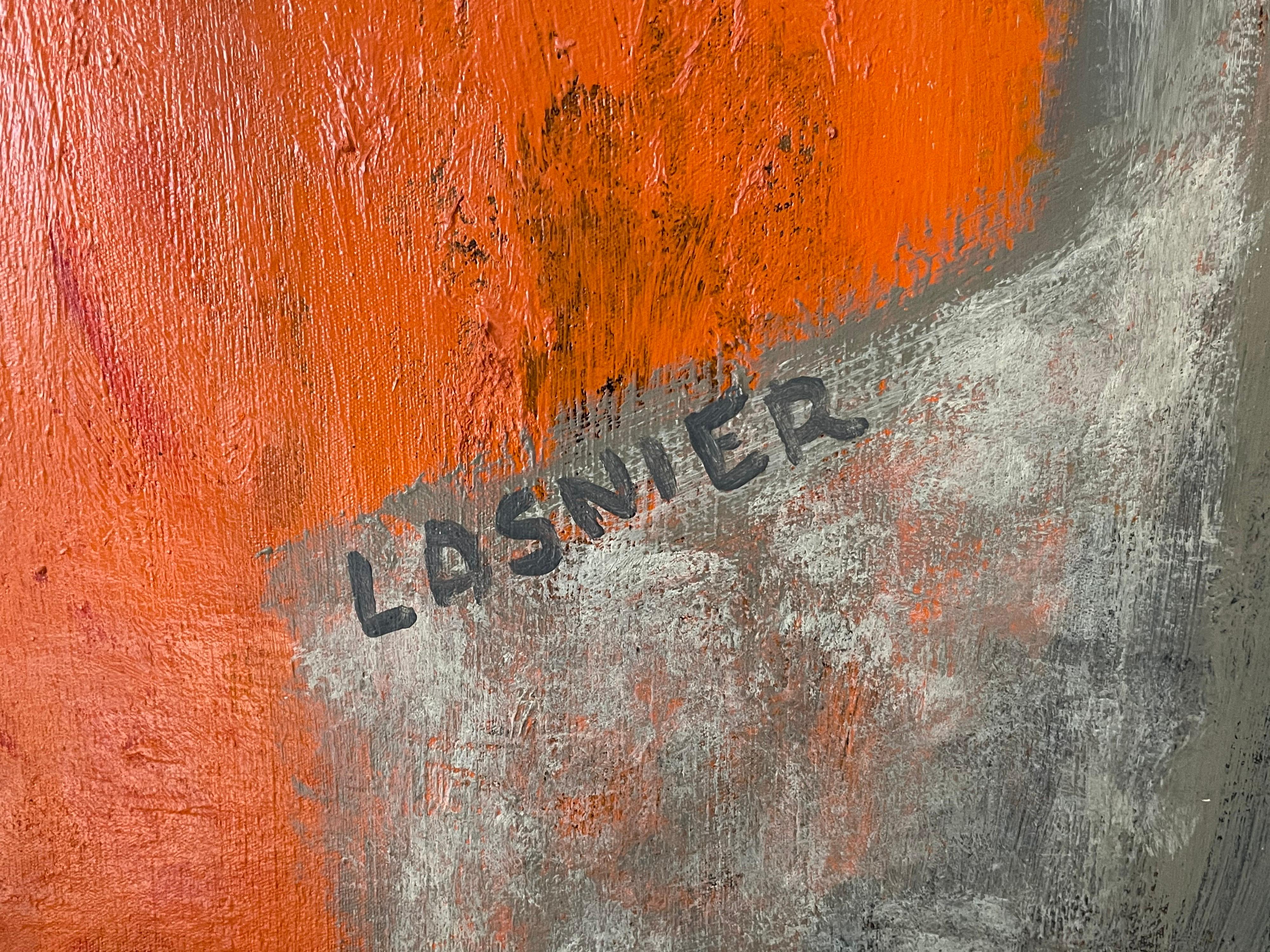 Abstract Expressionism
by Jean Lasnier (French 1922-2006)
signed lower corner, inscribed verso
oil painting on canvas, studio framed
overall size: 52 x 64 inches
provenance: the artists estate, France
condition: very good, frame has minor old scuffs