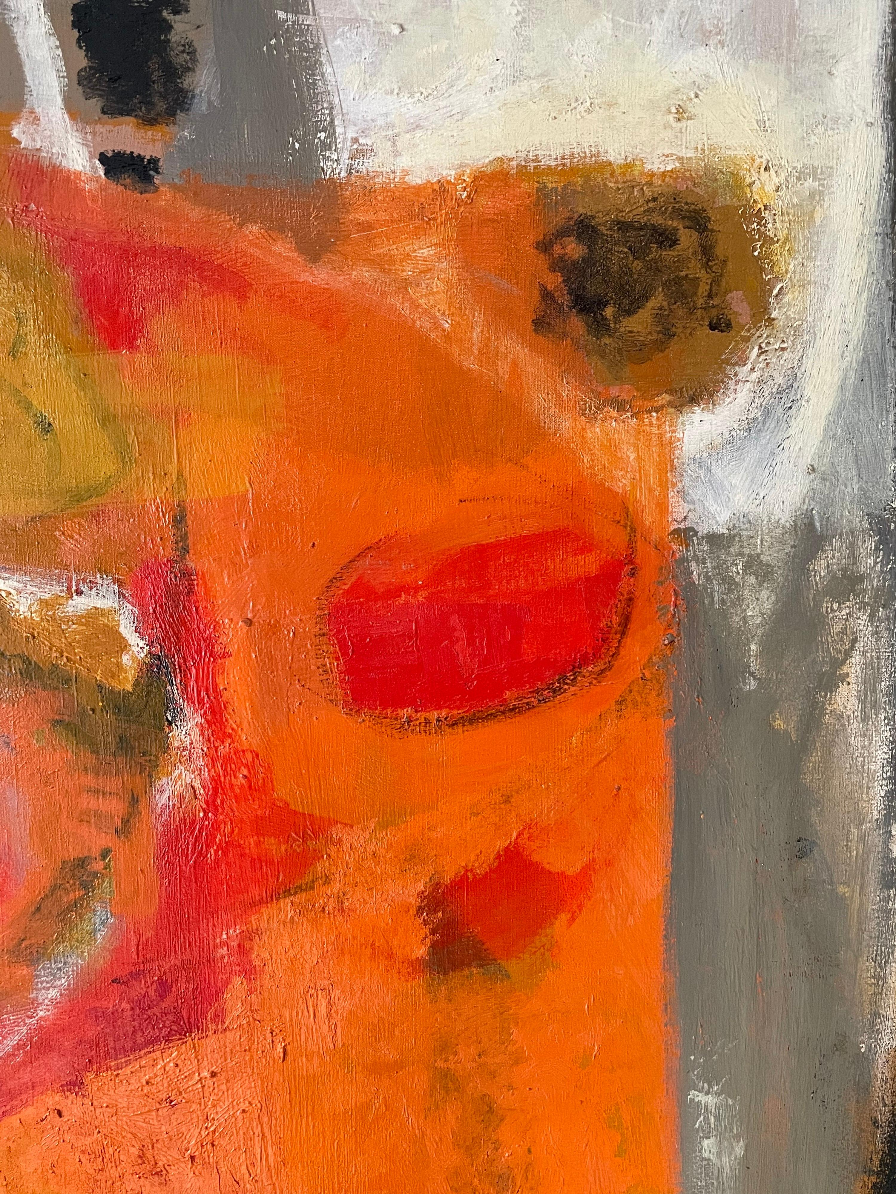 Huge Mid 20th Century French Abstract Expressionist Oil Painting Orange Reds 1