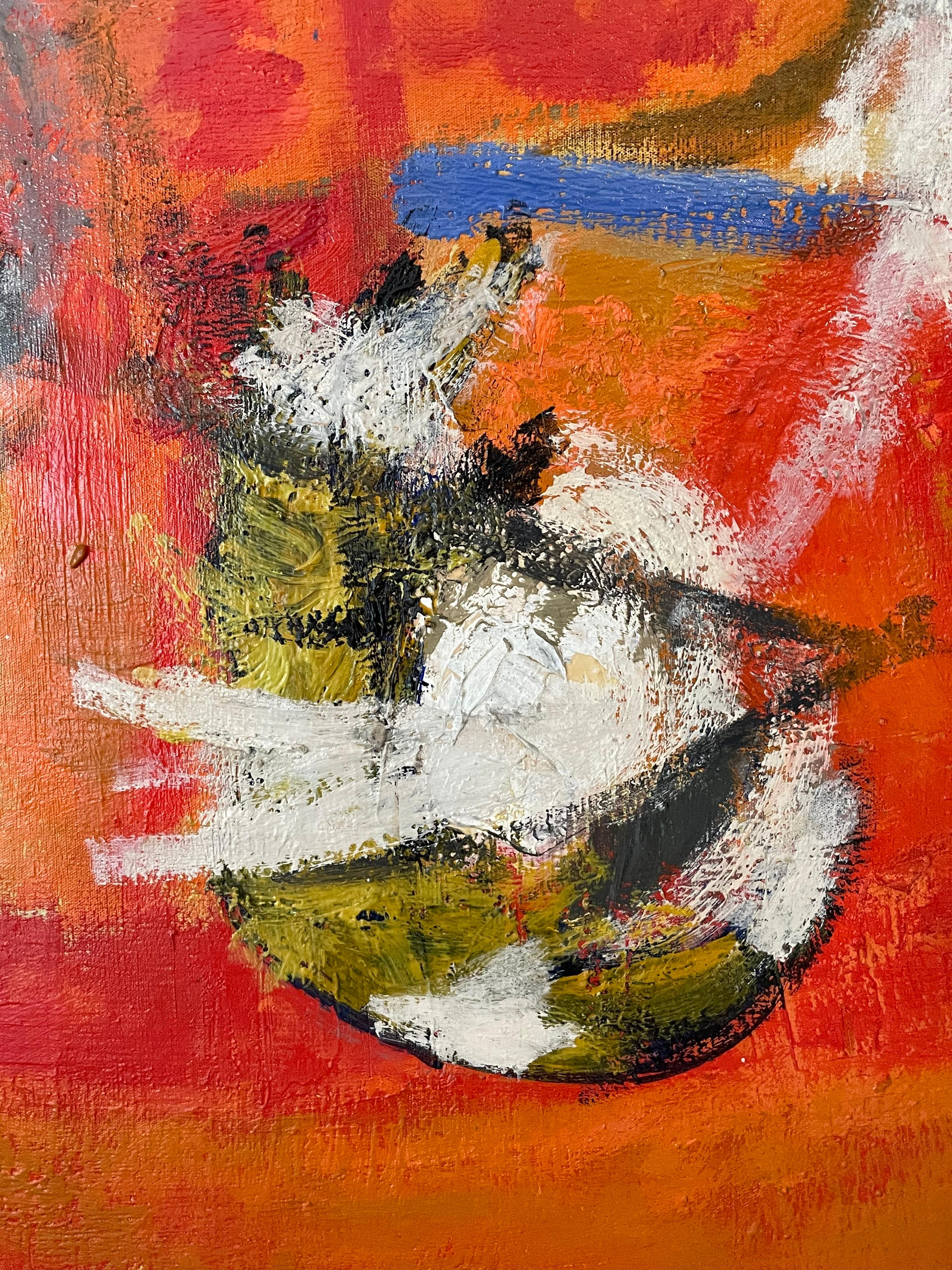 Huge Mid 20th Century French Abstract Expressionist Oil Painting Orange Reds 2