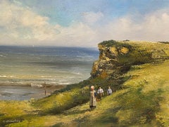 Maurice Crawshaw (b.1947) Signed Impressionist Oil - Children on Coastal Cliffs
