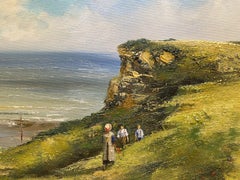 Maurice Crawshaw (b.1947) Signed Impressionist Oil - Children on Coastal Cliffs
