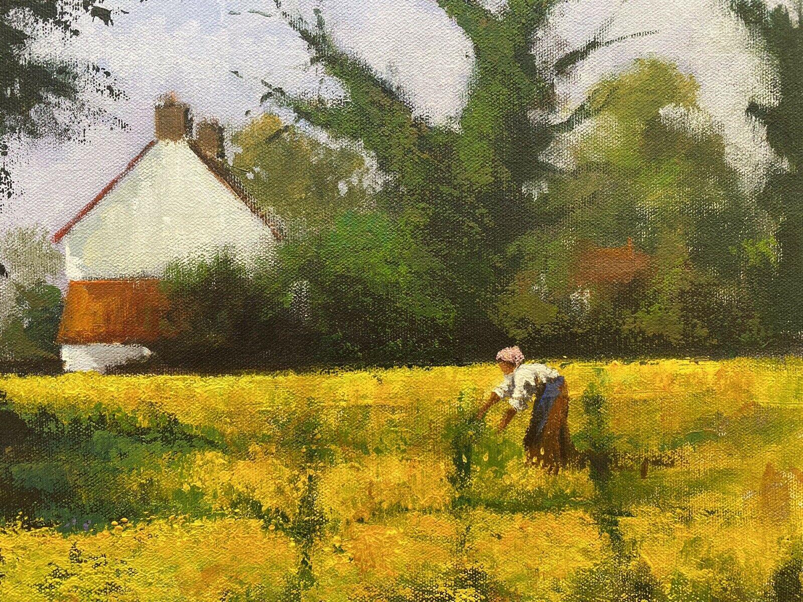 Maurice Crawshaw (b.1947) Signed Impressionist Oil - Lady in Yellow Gold Meadows 1