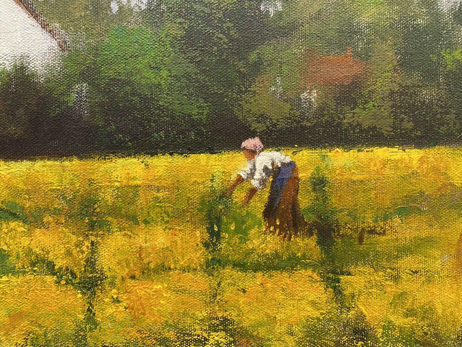 Maurice Crawshaw (b.1947) Signed Impressionist Oil - Lady in Yellow Gold Meadows 3