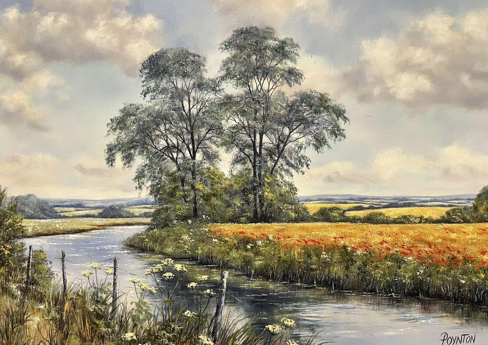DEBORAH POYNTON - DIPINTO A OLIO BRITANNICO DI GRANDI DIMENSIONI - PAESAGGIO FLUVIALE CON GRANO E PAPAVERI in vendita 1