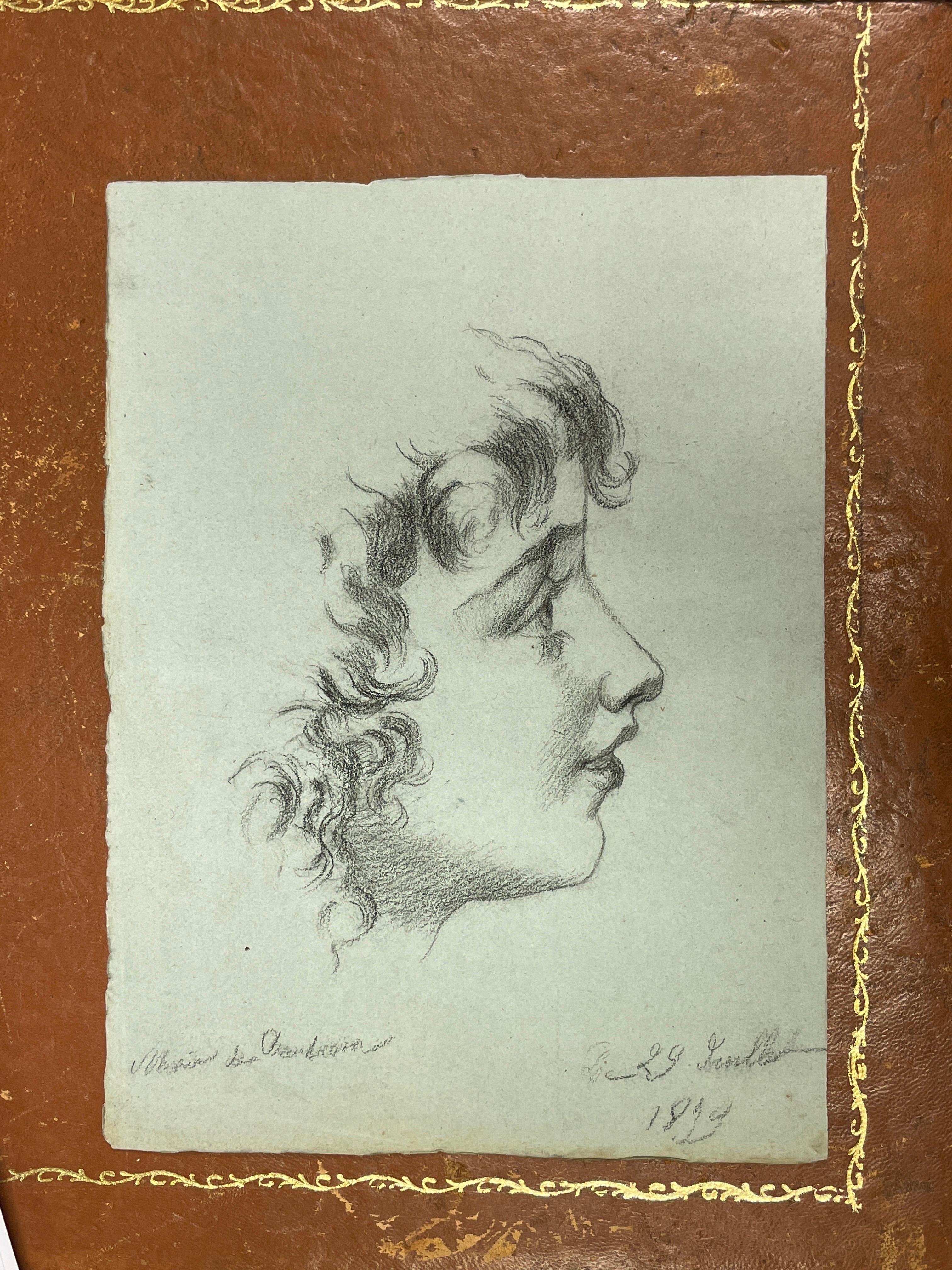 Early 1800's French Portrait of Young Child, Signed & Dated on blue paper - Art by French 1800's