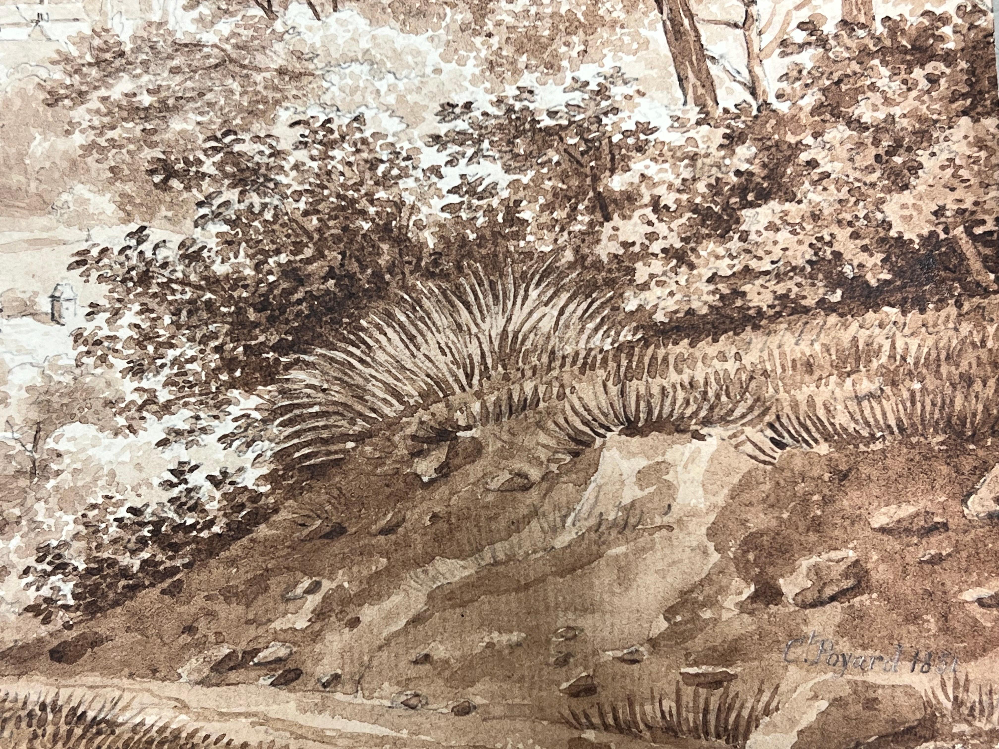 The Ancient Monastery
C.Poyard (French School, mid 19th century)
dated 1857
signed watercolor and ink wash on artist paper, unframed
paper: 9.5 x 15 inches
provenance: private collection, Nice, France
condition: very good and sound condition
