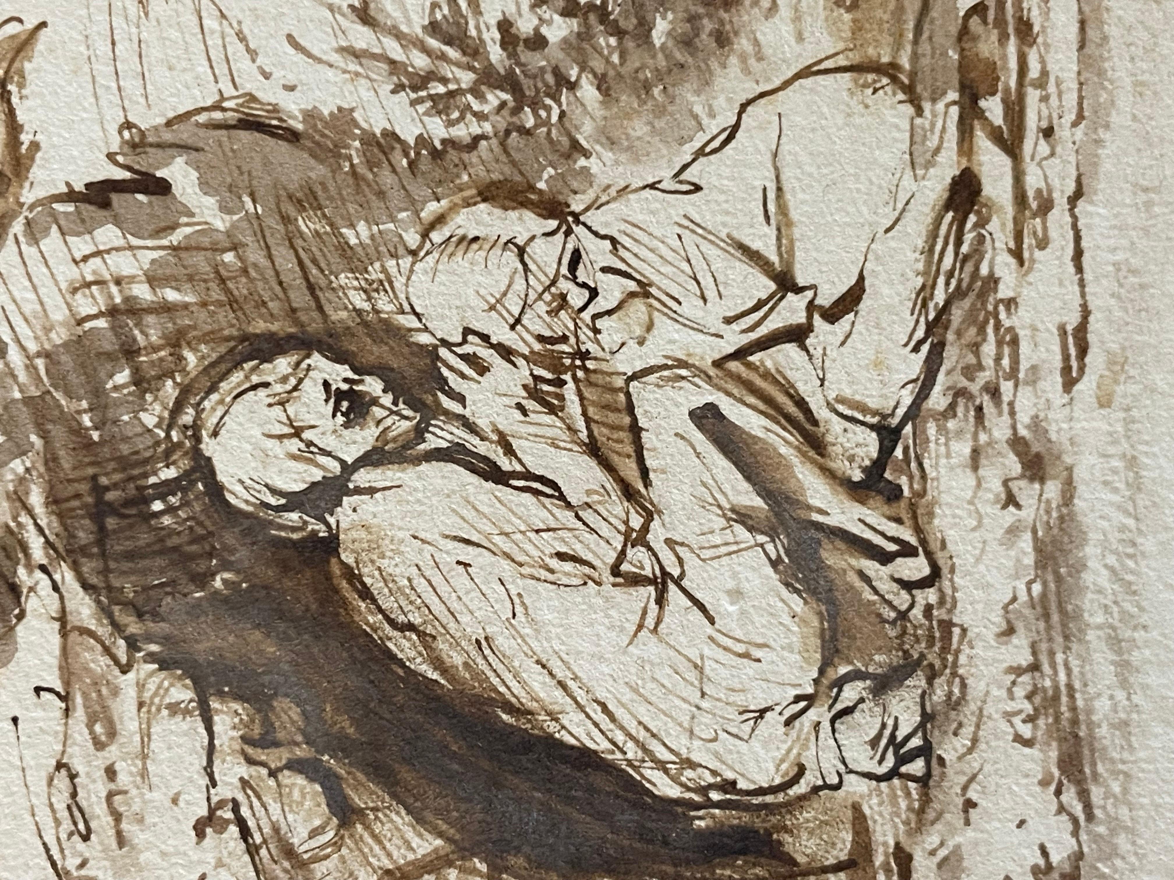 A.I.C. I.C. peinture à l'encre et au lavis du 17e siècle hollandais Figures bibliques Pupille de Rembrandt - Maîtres anciens Painting par (Circle of) Willem Drost