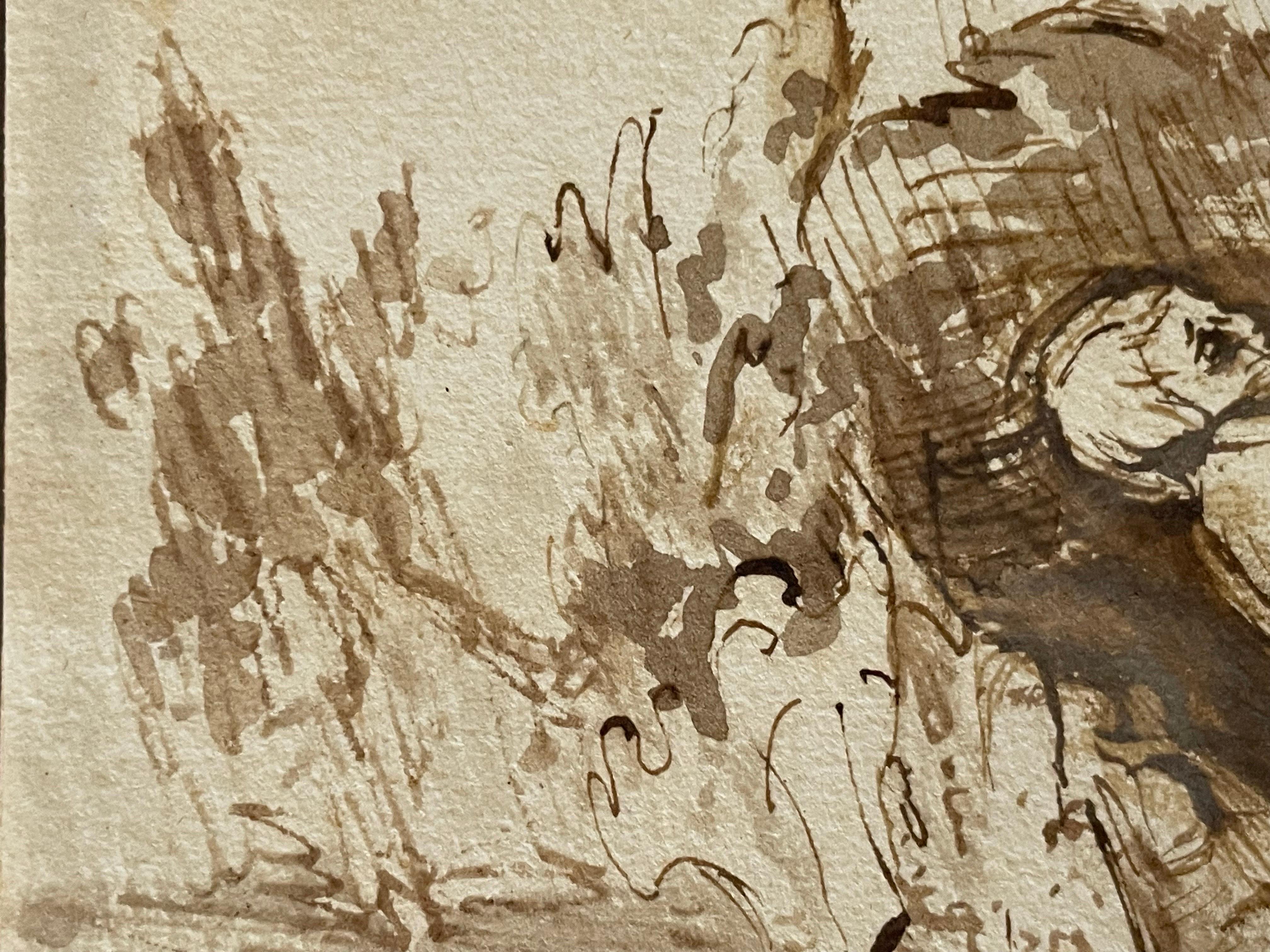 Personnage réconforté (Job ?)
cercle de Willem Drost (hollandais 1633-1659) *Voir notes ci-dessous
dessin à l'encre et au lavis sur papier (armoiries d'Amsterdam en filigrane)
École hollandaise, milieu du 17e siècle
image : 14.3cm x