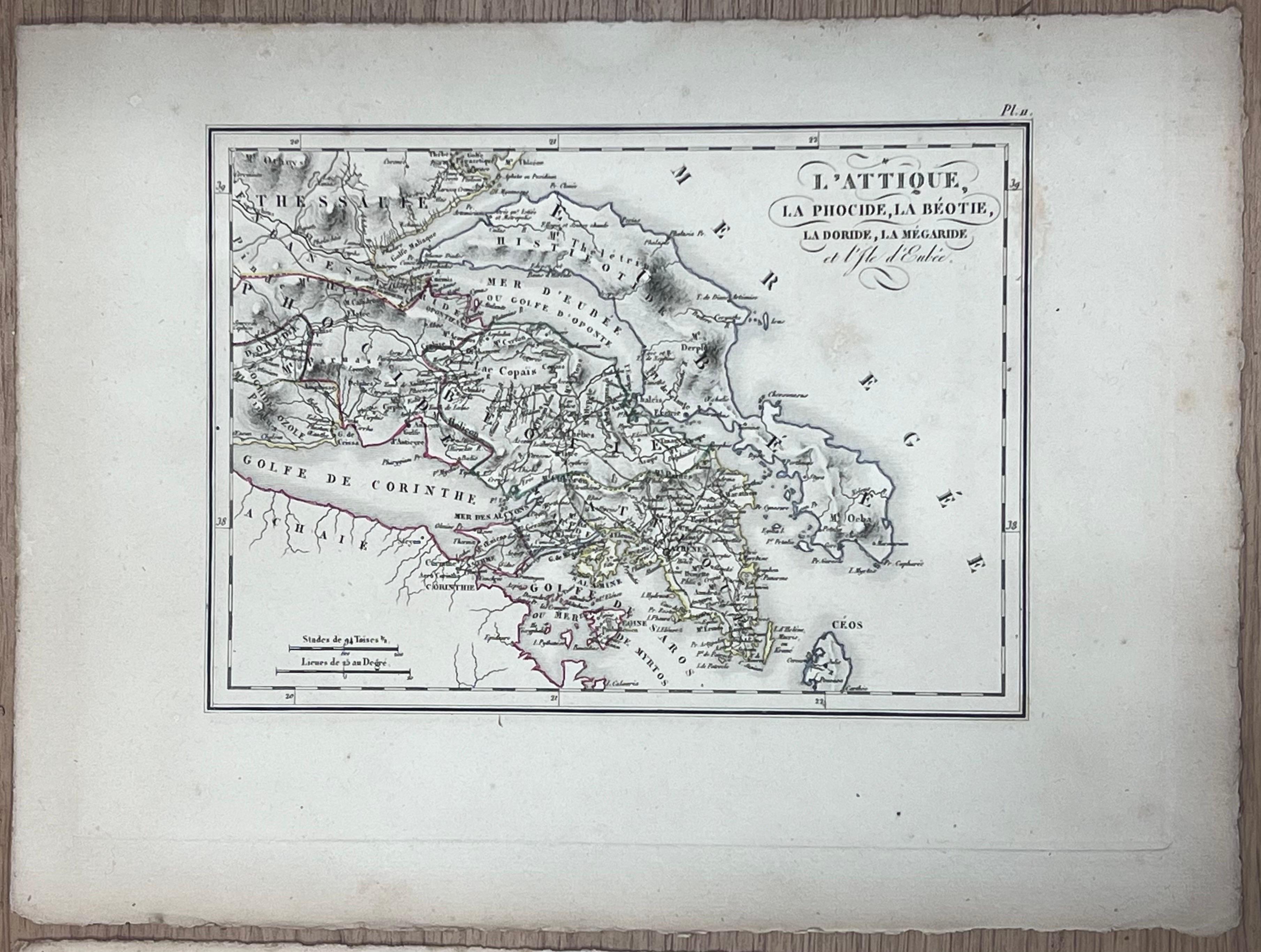Colección de seis grabados antiguos de regiones y territorios de la antigua Grecia - Art Escuela francesa de French School