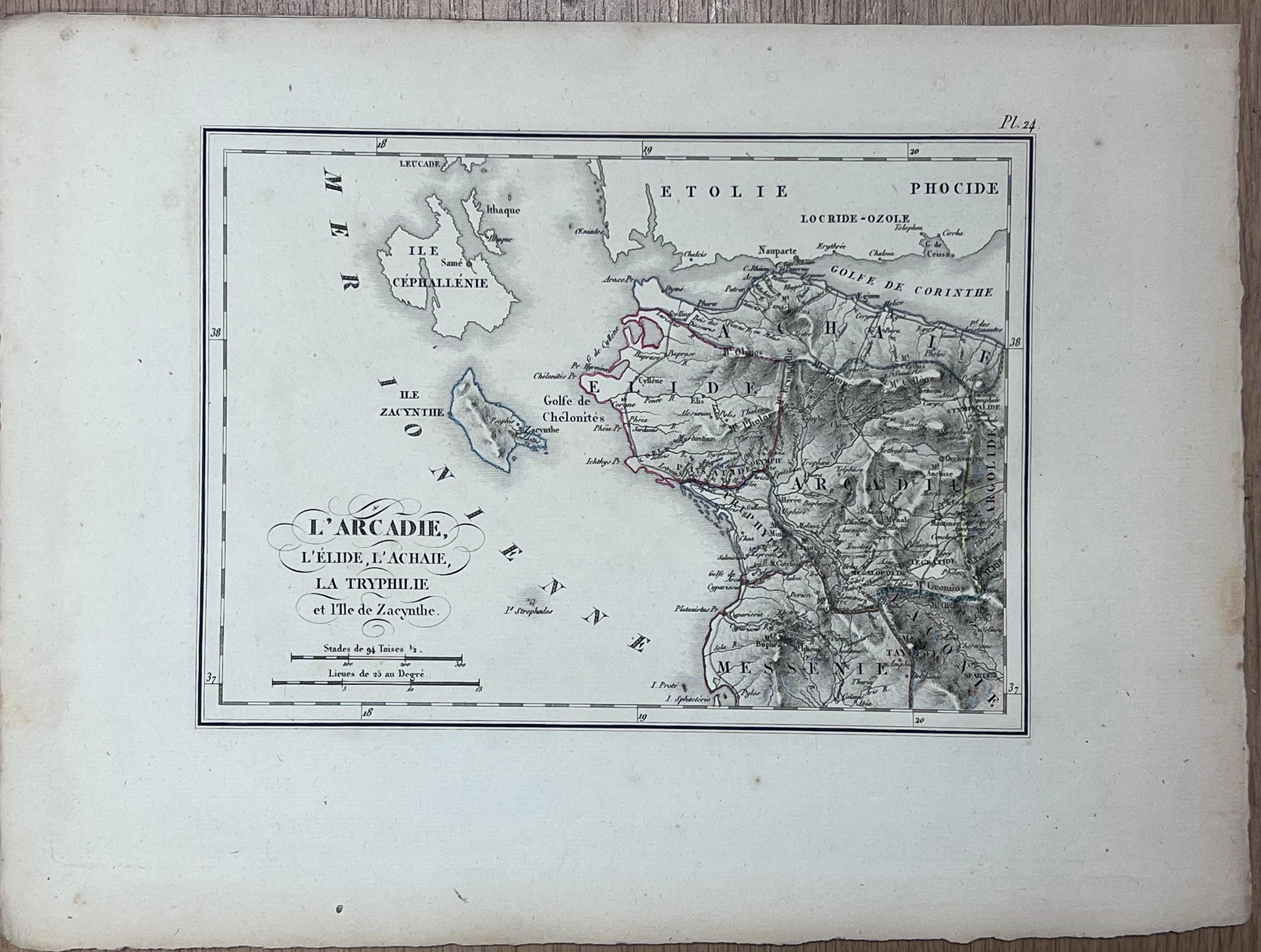 Colección de seis grabados antiguos de regiones y territorios de la antigua Grecia - Art de French School