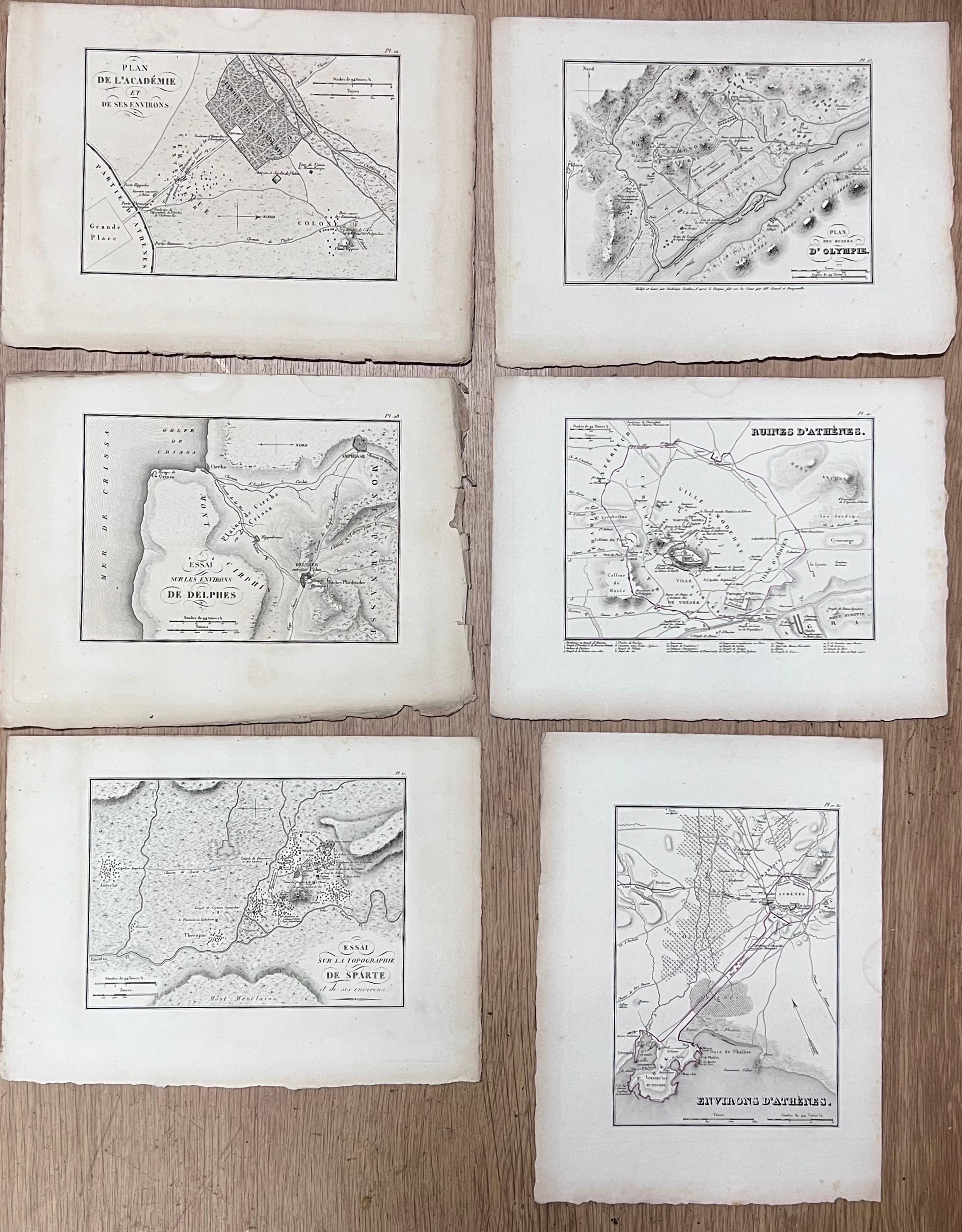 Conjunto de Seis Grabados Antiguos Planos Históricos Mapas de Ciudades de la Antigua Grecia