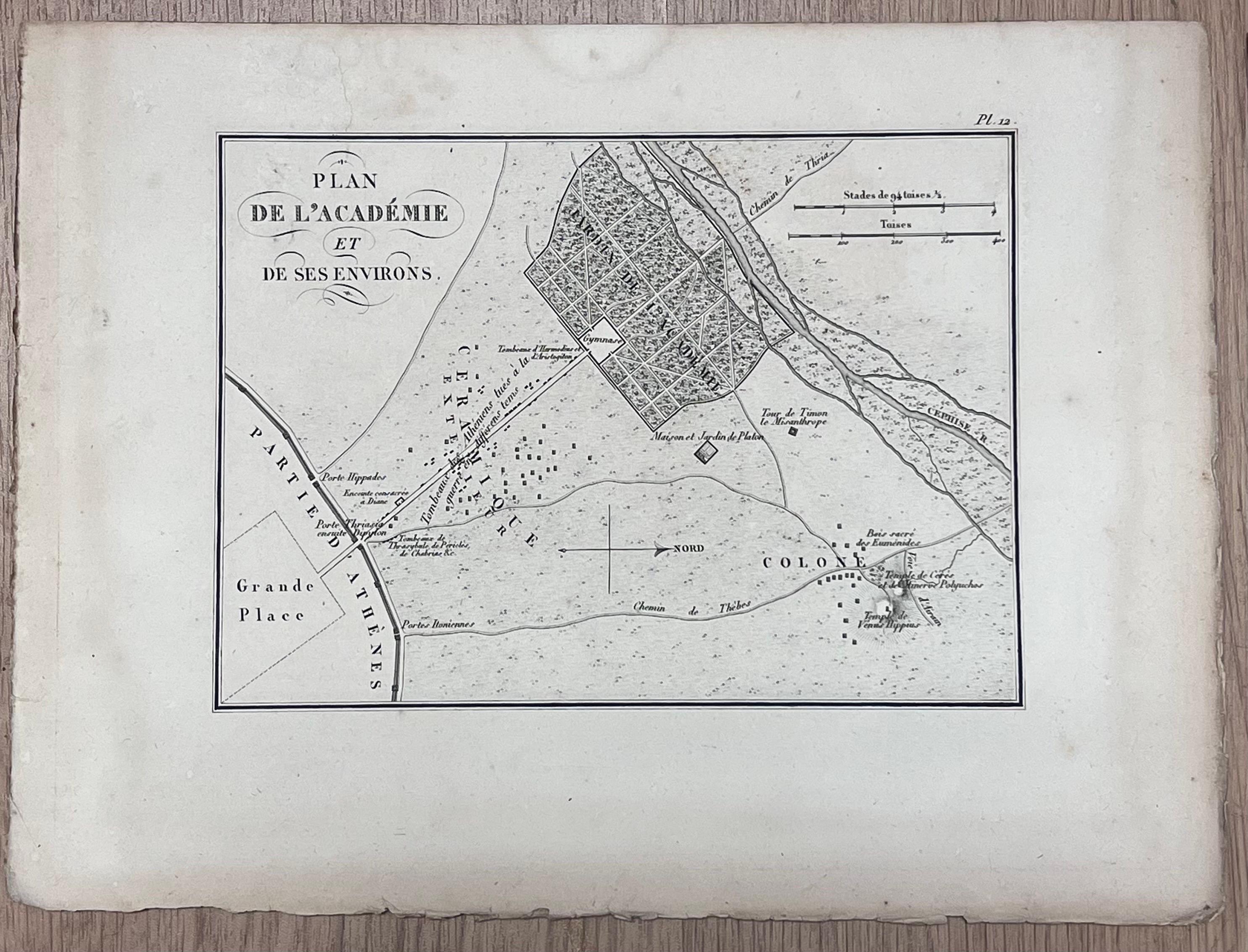 Conjunto de Seis Grabados Antiguos Planos Históricos Mapas de Ciudades de la Antigua Grecia - Landscape Art Gris de French School