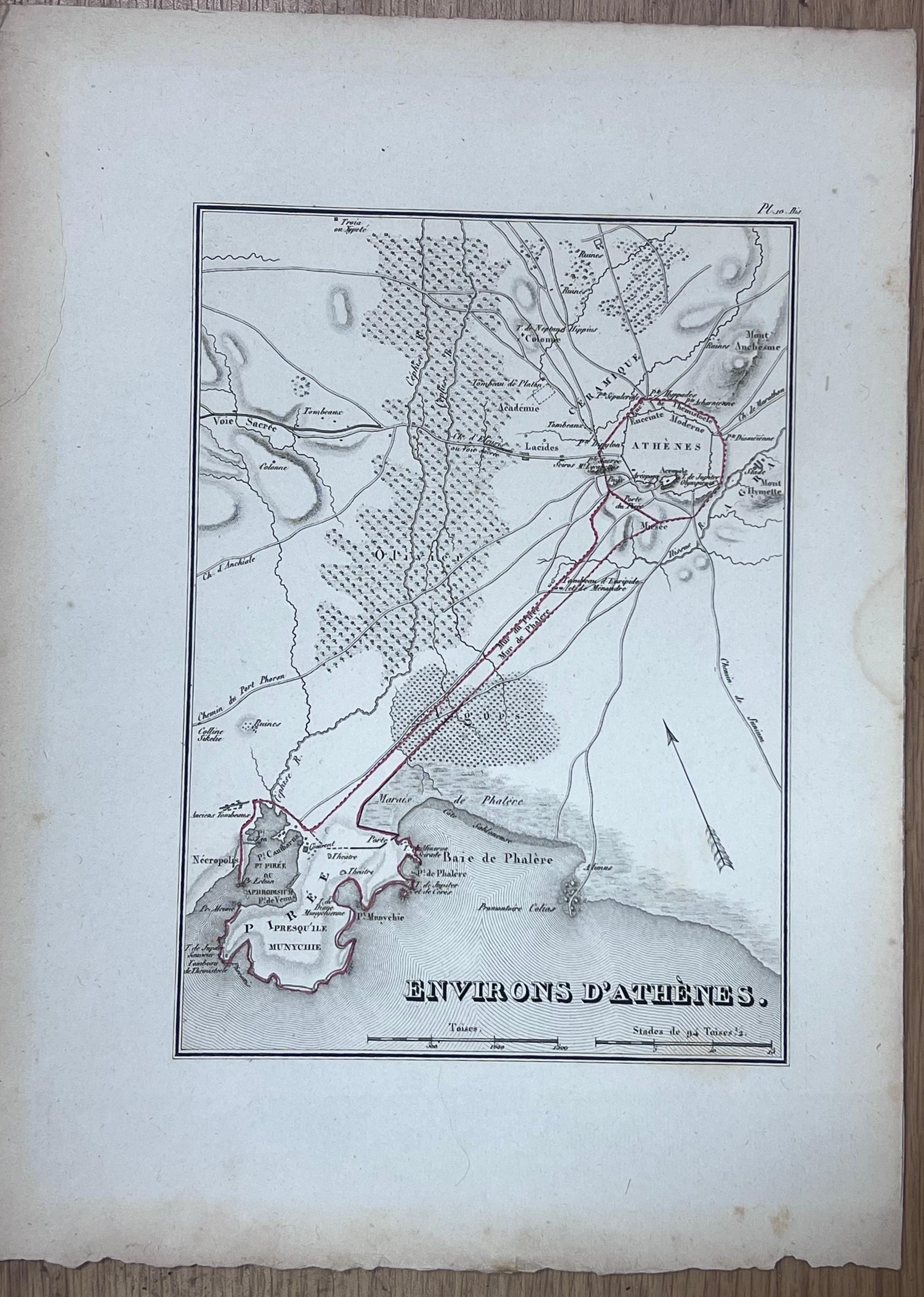 Conjunto de Seis Grabados Antiguos Planos Históricos Mapas de Ciudades de la Antigua Grecia en venta 2