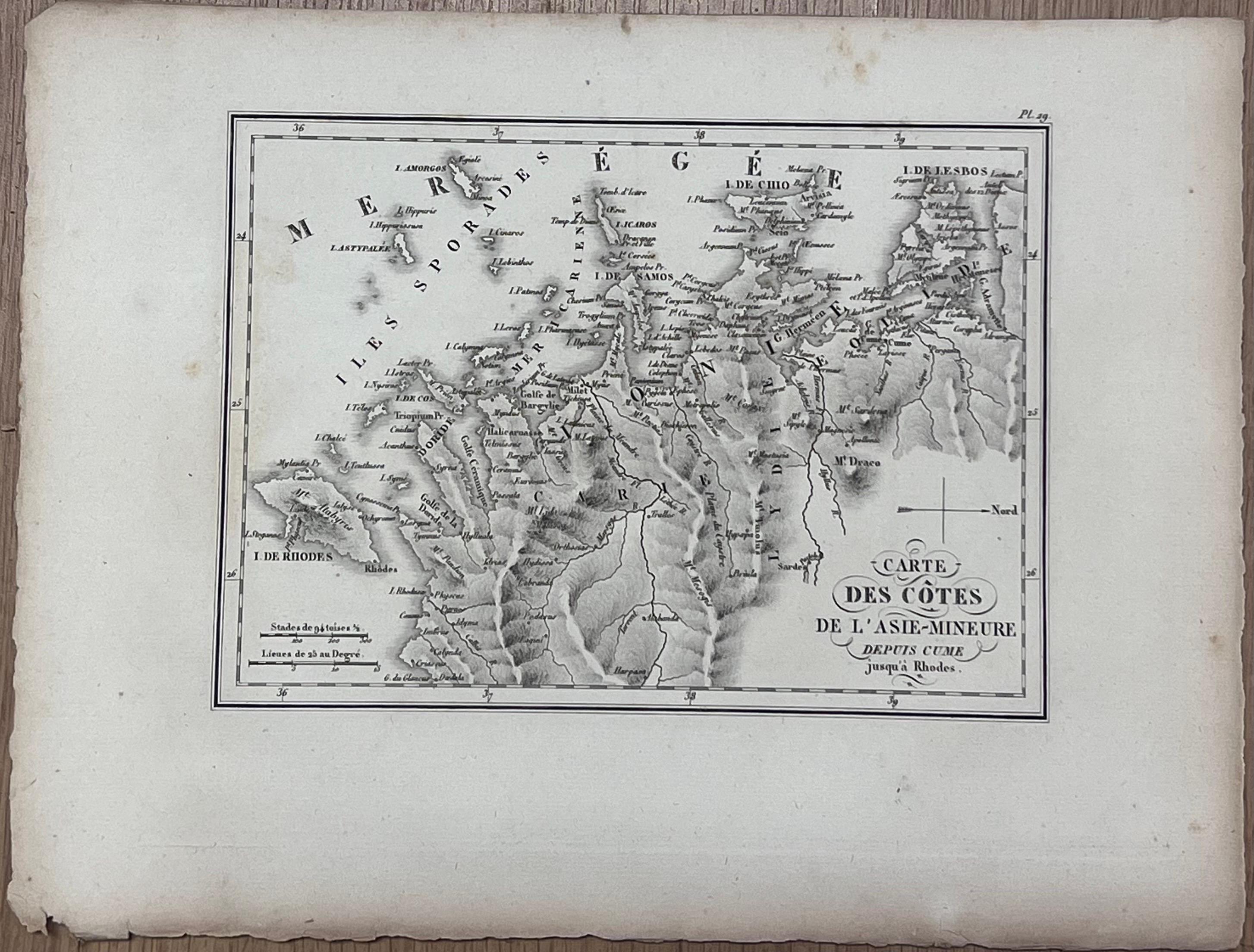 Collection de cinq cartes anciennes représentant les régions grecques et anatoliennes antiques - École française Art par French School