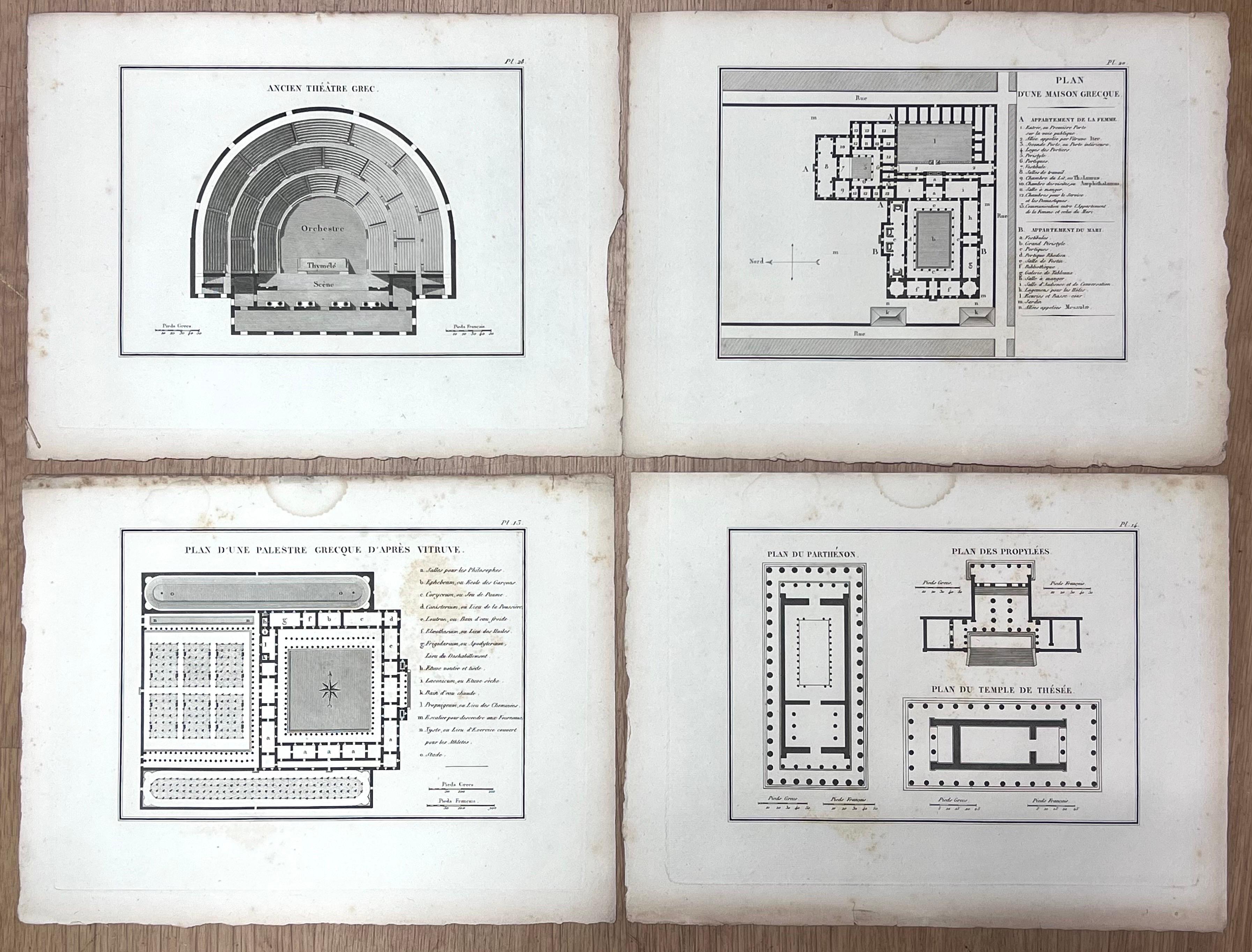 Set di quattro incisioni architettoniche Edifici greci antichi