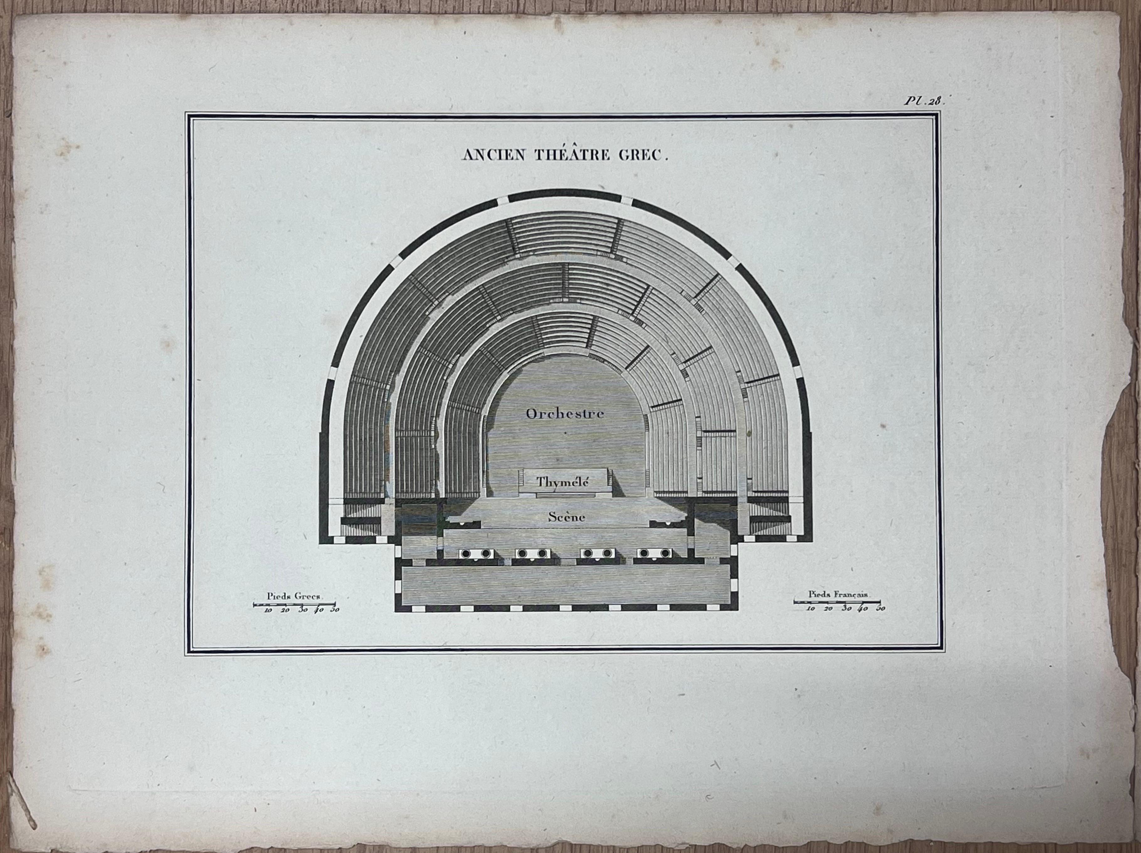 Set di quattro incisioni architettoniche Edifici greci antichi - Art Scuola francese di French School