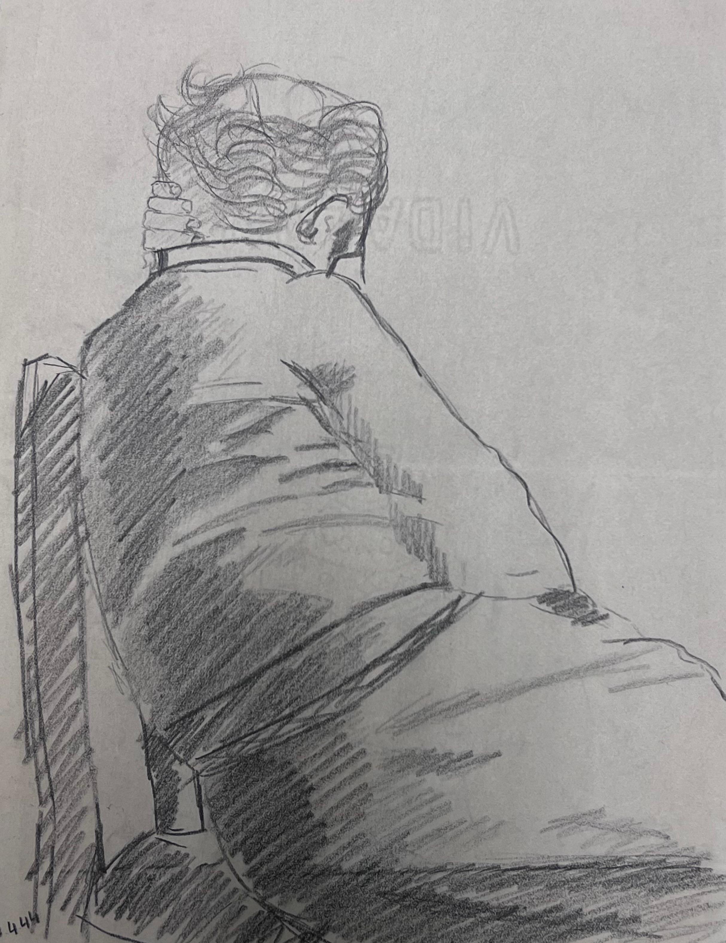 Studie einer sitzenden Figur hinter einer Bleistiftskizze – Painting von French School