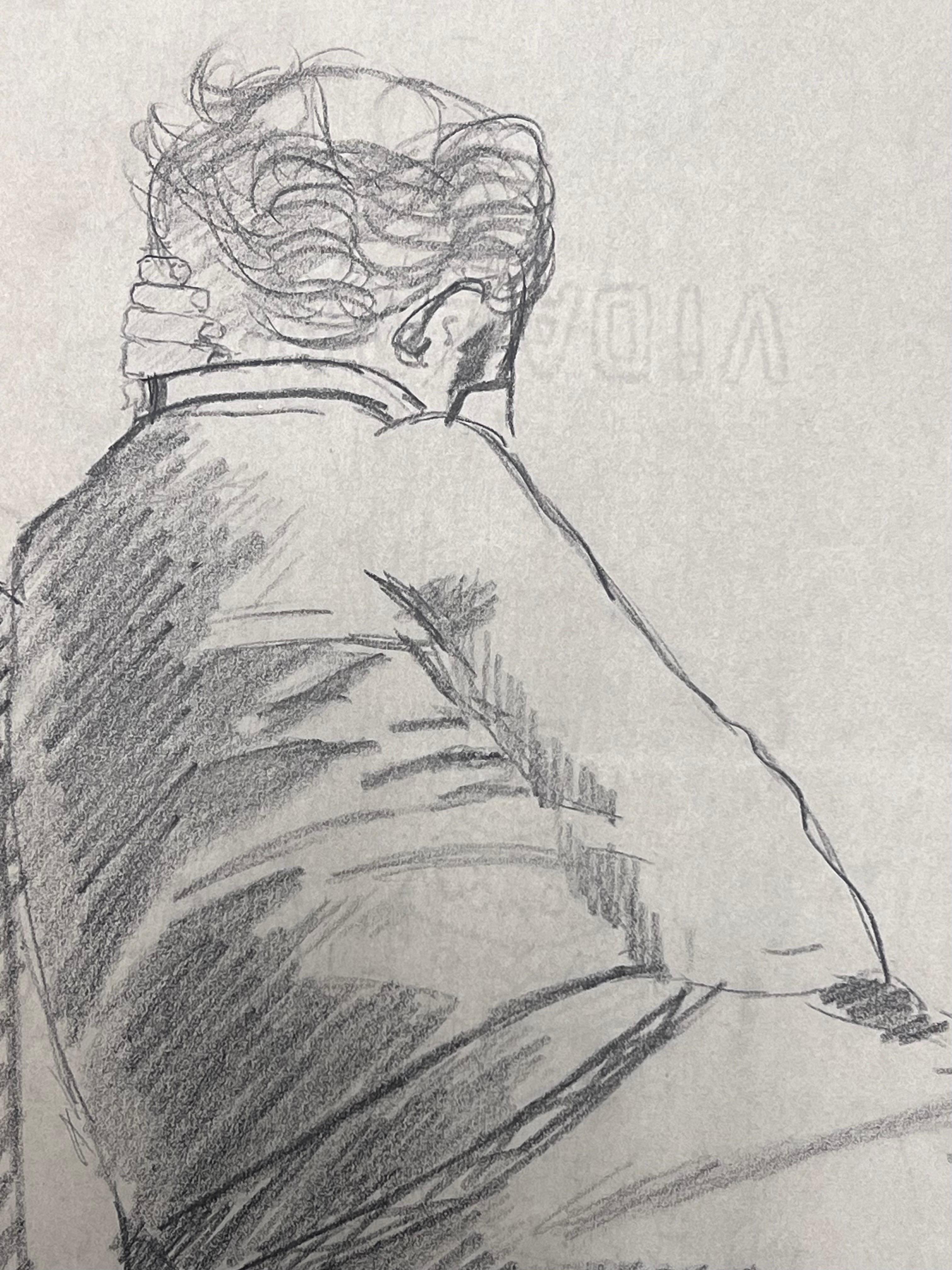 Studie einer sitzenden Figur hinter einer Bleistiftskizze (Impressionismus), Painting, von French School