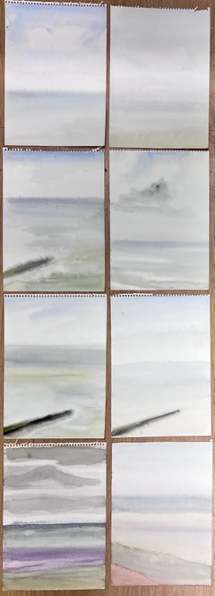 Ensemble de six séries d'aquarelles côtières minimalistes représentant des paysages marins