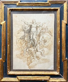 The Assumption Of The Virgin Mary Old Master Drawing Sepia Ink Wash, 18th C