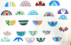 Mid Century French Illustration Skizze von Halbkreis-Designs
