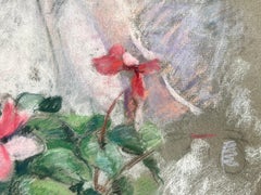 Illustrazione francese di metà secolo Schizzo di vaso per piante rosa