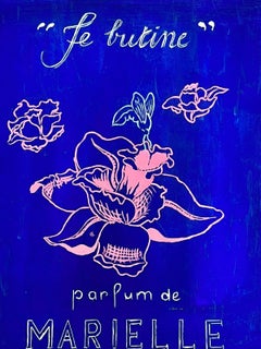 Mid Century French Illustration Sketch Of A Blue Perfume Bottle Design